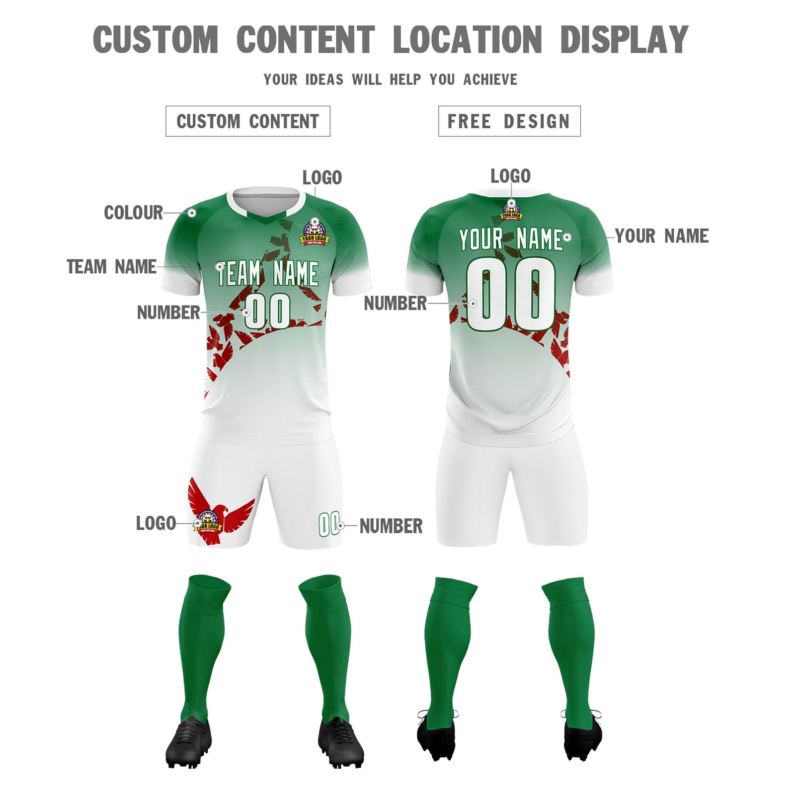 Custom Kelly Green Red Mexico Eagle World Cup Inspired Wrinkle-Resistant Gradient Fashion Soccer Sets Jersey