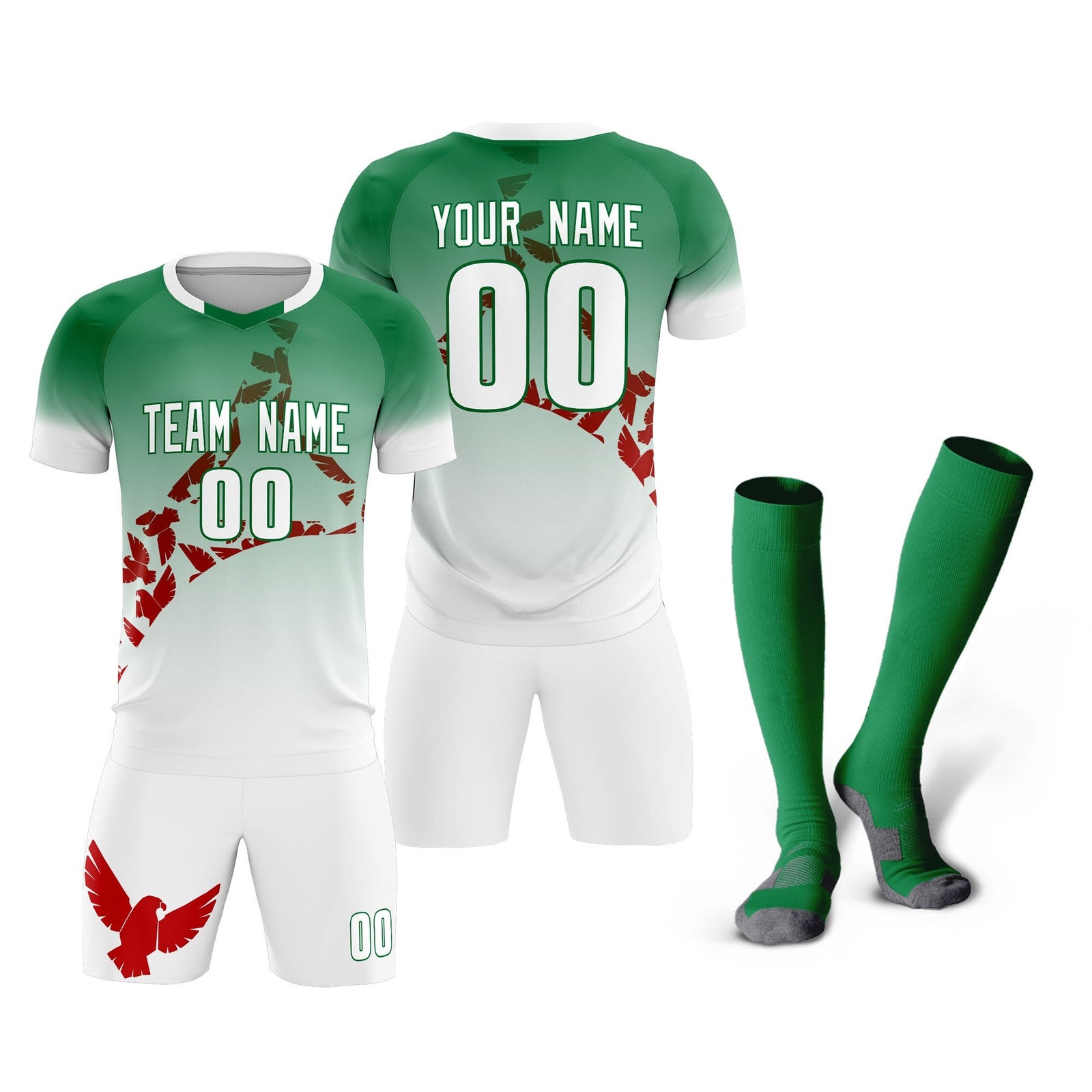 Custom Kelly Green Red Mexico Eagle World Cup Inspired Wrinkle-Resistant Gradient Fashion Soccer Sets Jersey