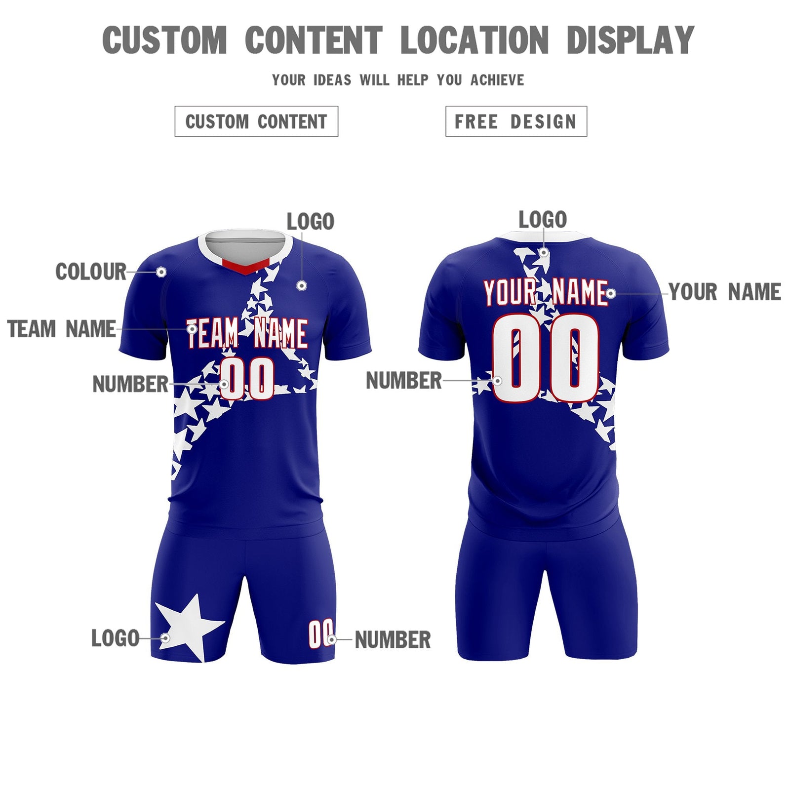 Custom Royal White America Star World Cup Inspired Breathable Graffiti Pattern Soccer Sets Jersey