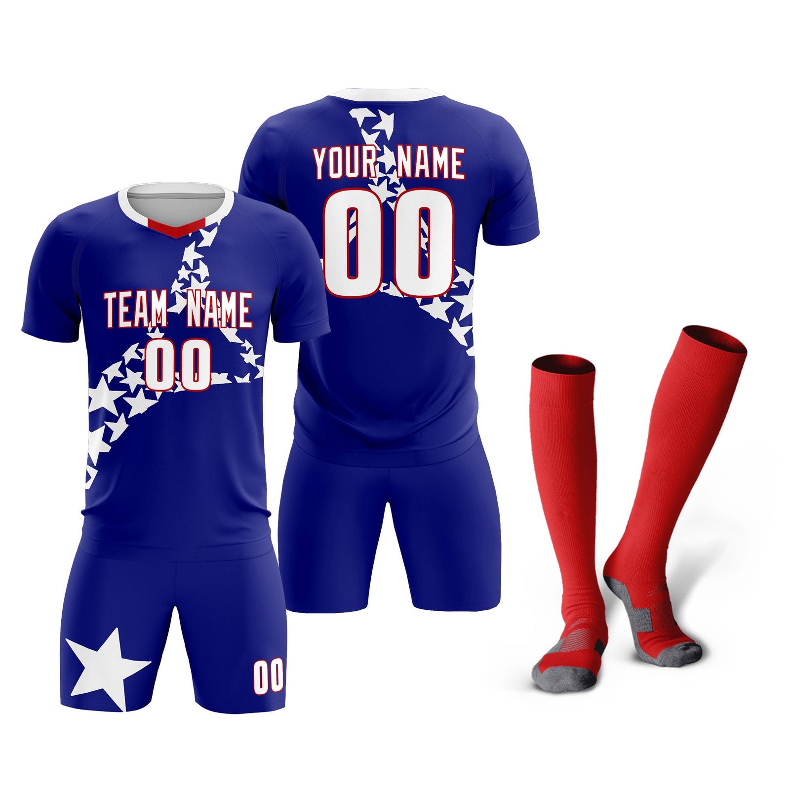 Custom Royal White America Star World Cup Inspired Breathable Graffiti Pattern Soccer Sets Jersey