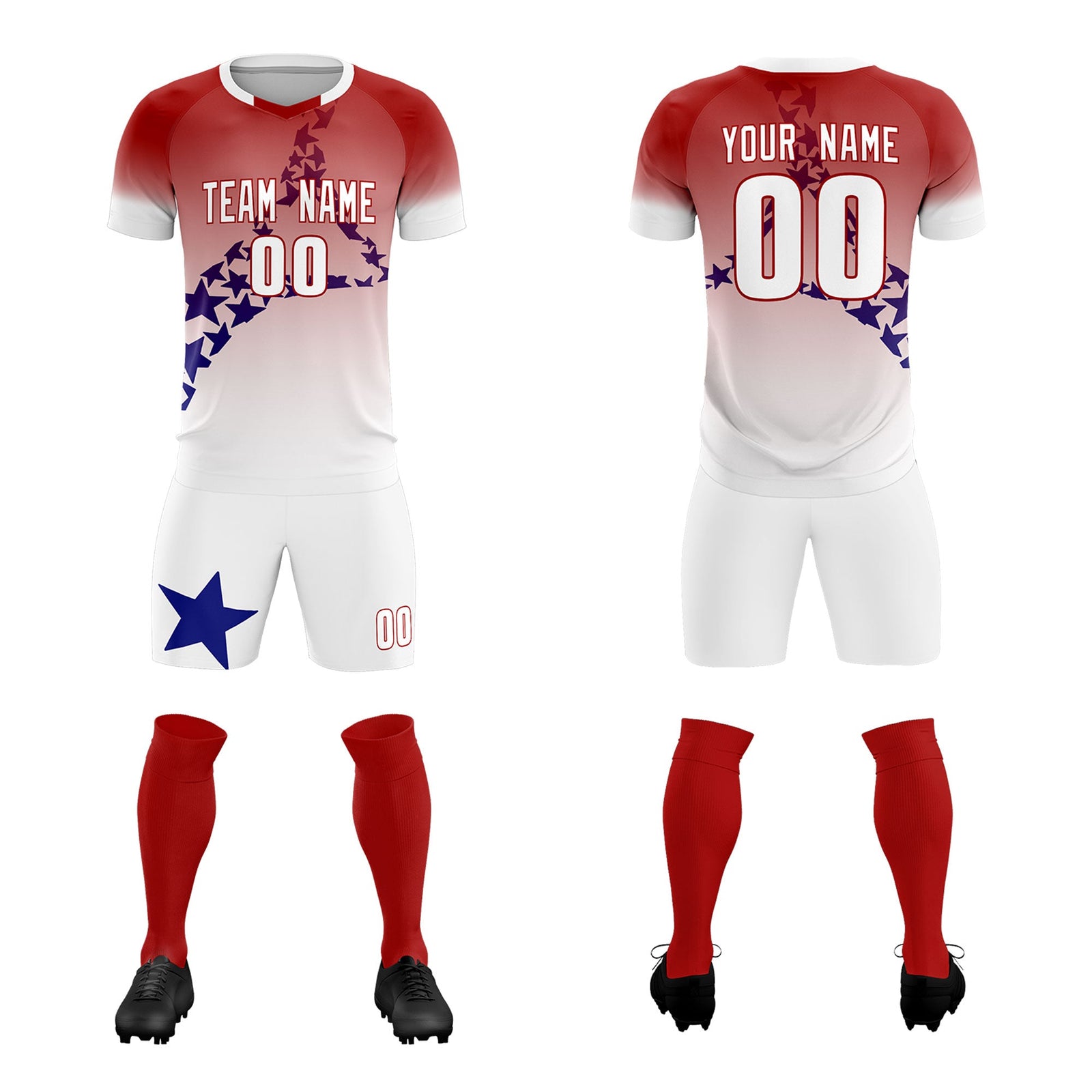 Custom Red Royal America Star World Cup Inspired Quick-Drying Gradient Fashion Soccer Sets Jersey