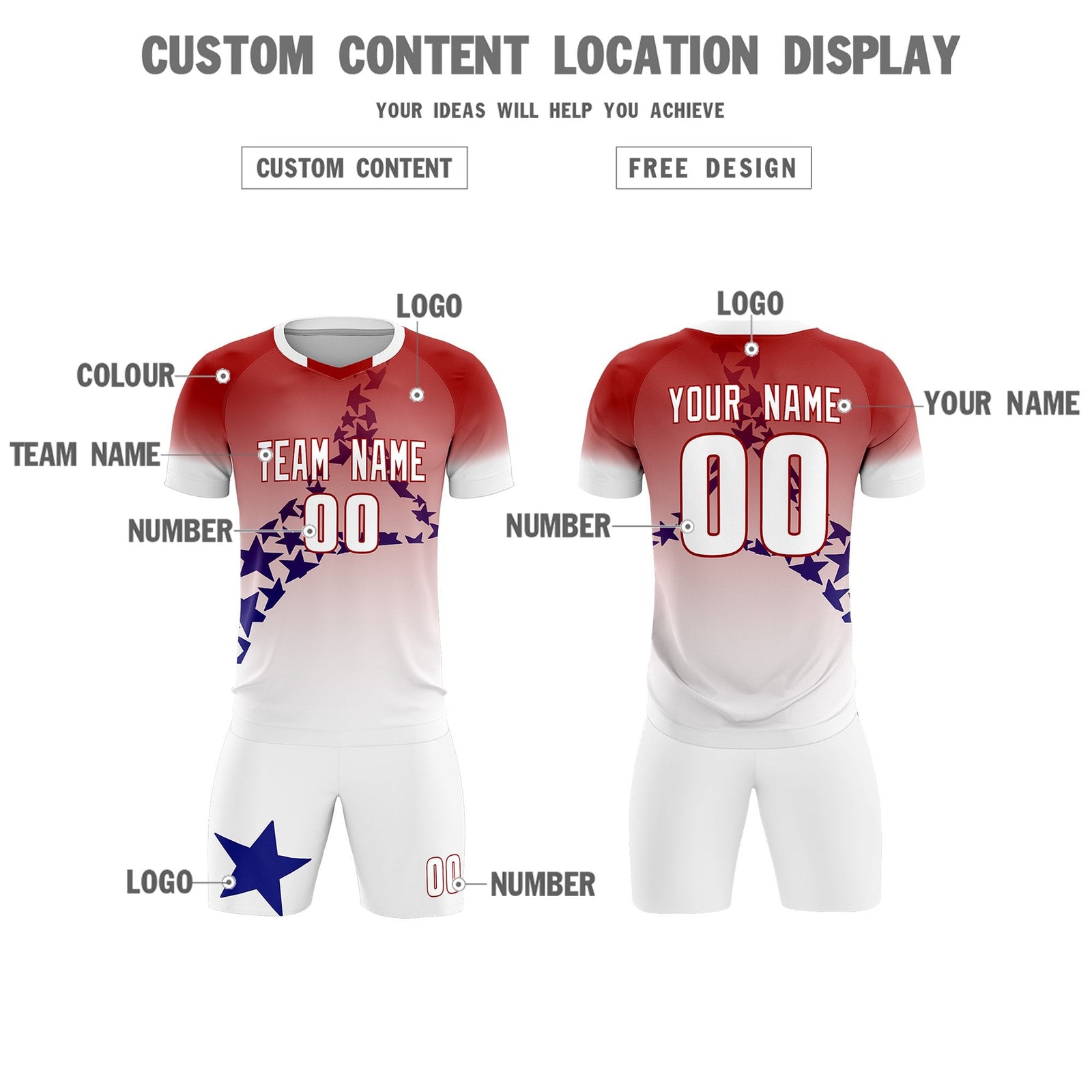 Custom Red Royal America Star World Cup Inspired Quick-Drying Gradient Fashion Soccer Sets Jersey