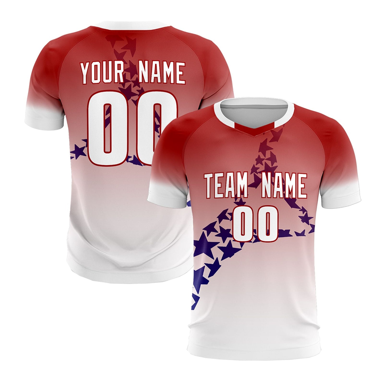 Custom Red Royal America Star World Cup Inspired Quick-Drying Gradient Fashion Soccer Sets Jersey