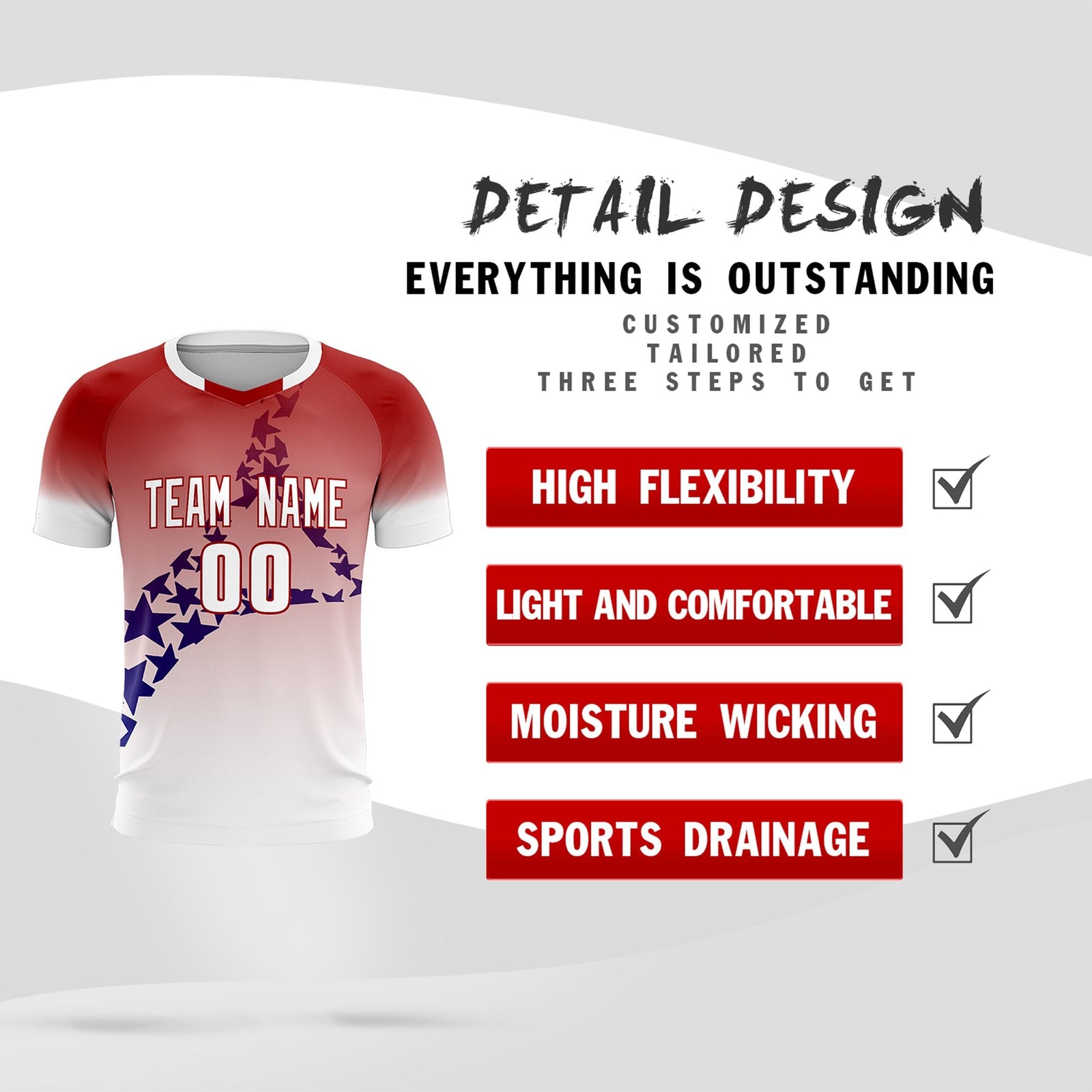 Custom Red Royal America Star World Cup Inspired Quick-Drying Gradient Fashion Soccer Sets Jersey