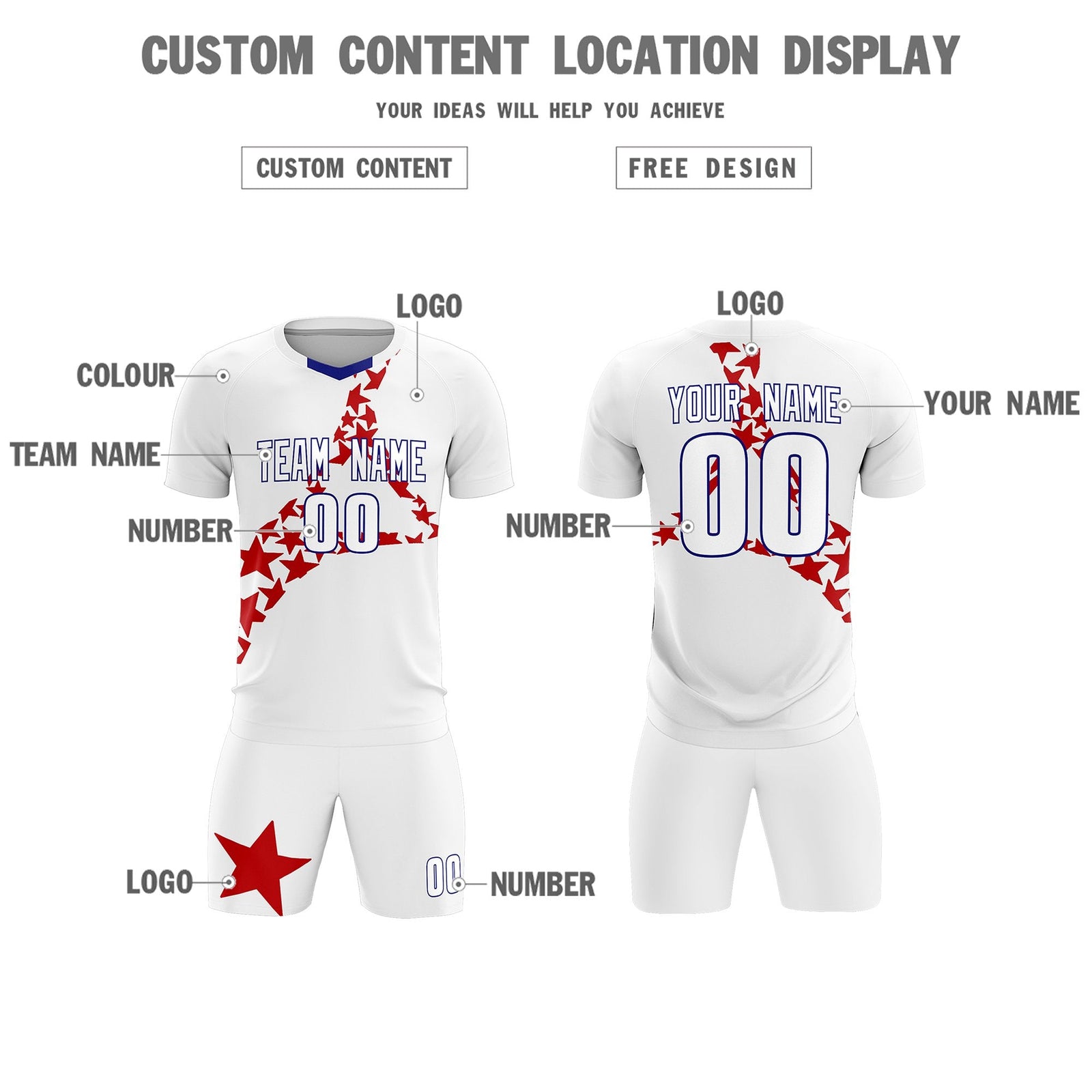 Custom White Red America Star World Cup Inspired Lightweight Graffiti Pattern Soccer Sets Jersey