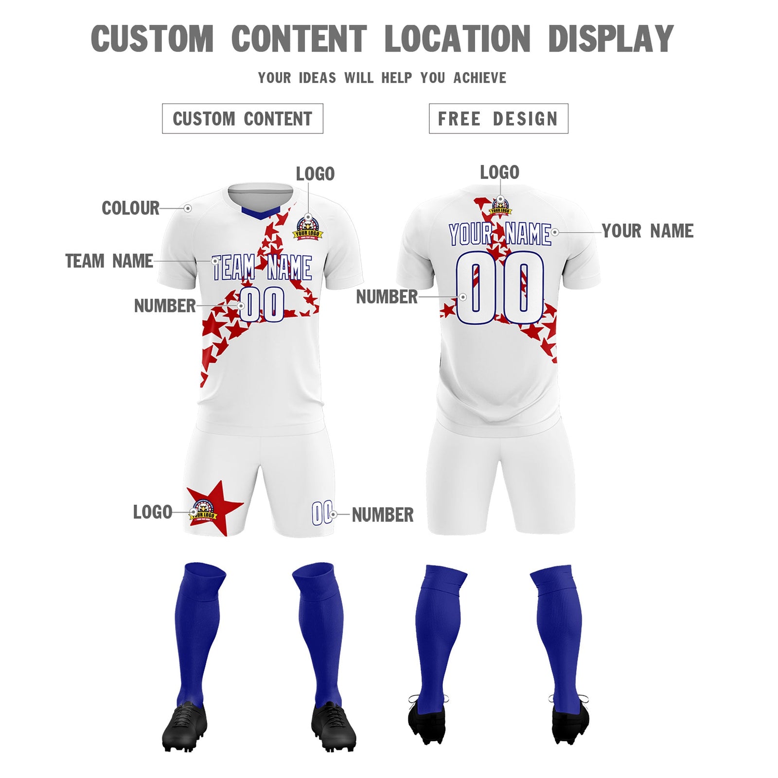 Custom White Red America Star World Cup Inspired Lightweight Graffiti Pattern Soccer Sets Jersey