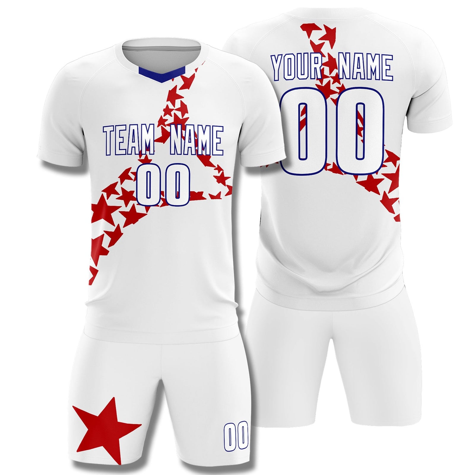 Custom White Red America Star World Cup Inspired Lightweight Graffiti Pattern Soccer Sets Jersey