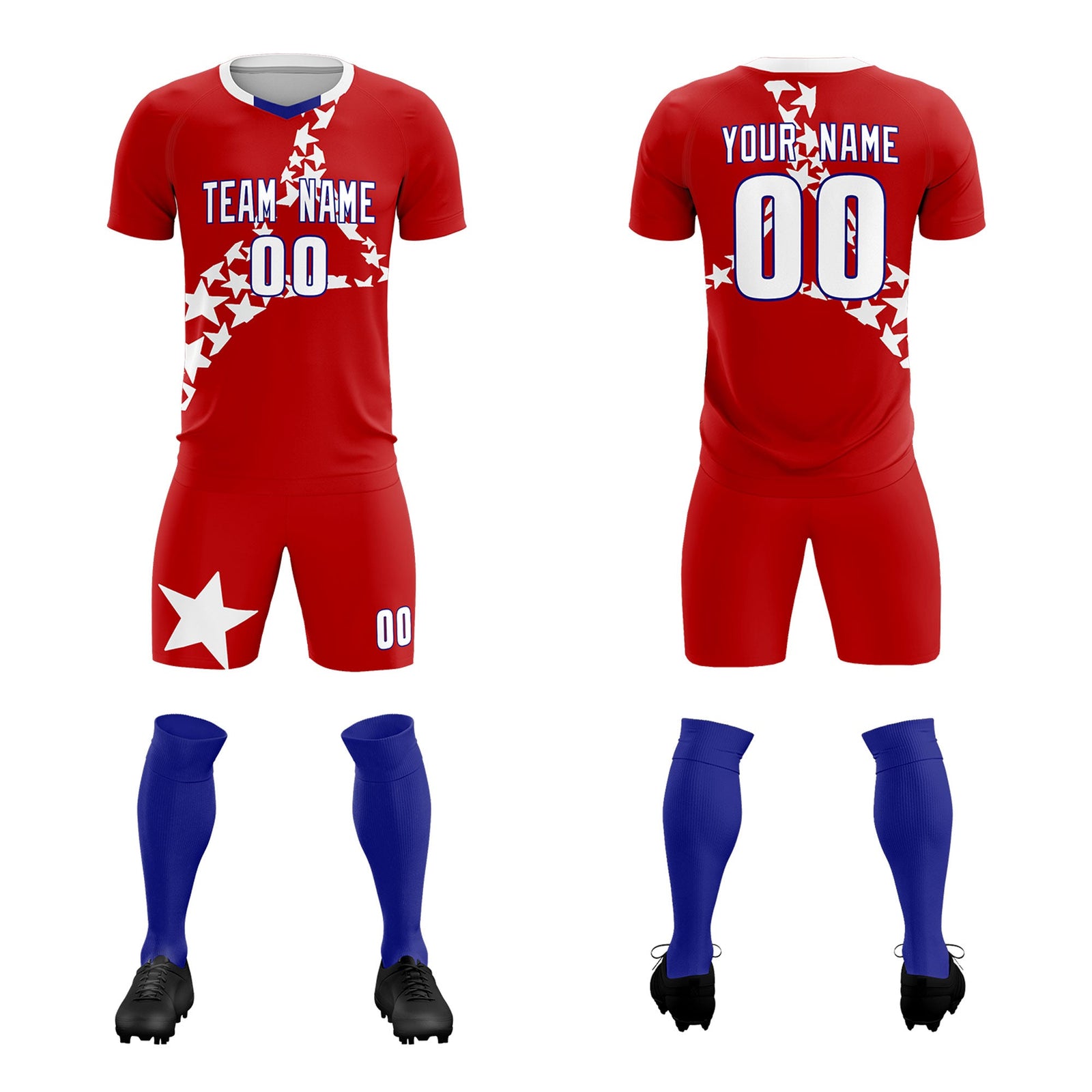 Custom Red White America Star World Cup Inspired Wrinkle-Resistant Graffiti Pattern Soccer Sets Jersey