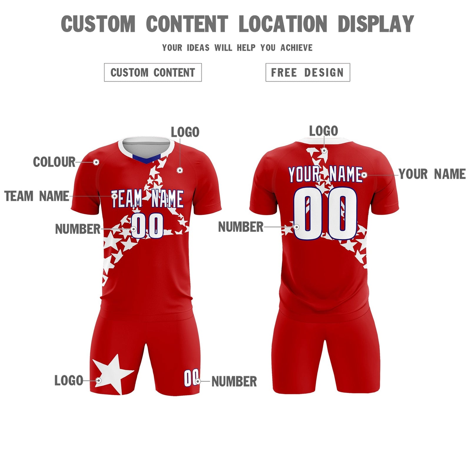 Custom Red White America Star World Cup Inspired Wrinkle-Resistant Graffiti Pattern Soccer Sets Jersey