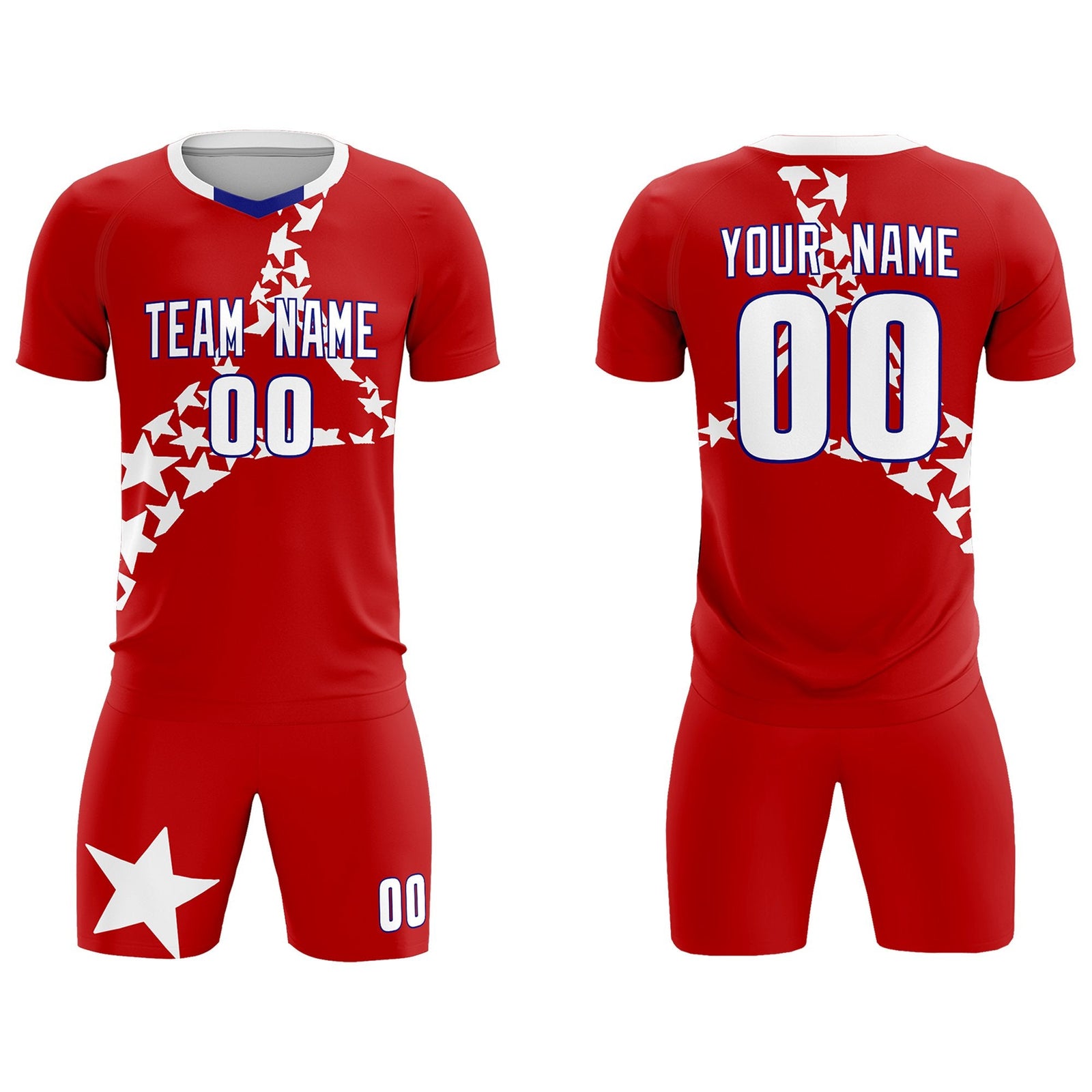 Custom Red White America Star World Cup Inspired Wrinkle-Resistant Graffiti Pattern Soccer Sets Jersey