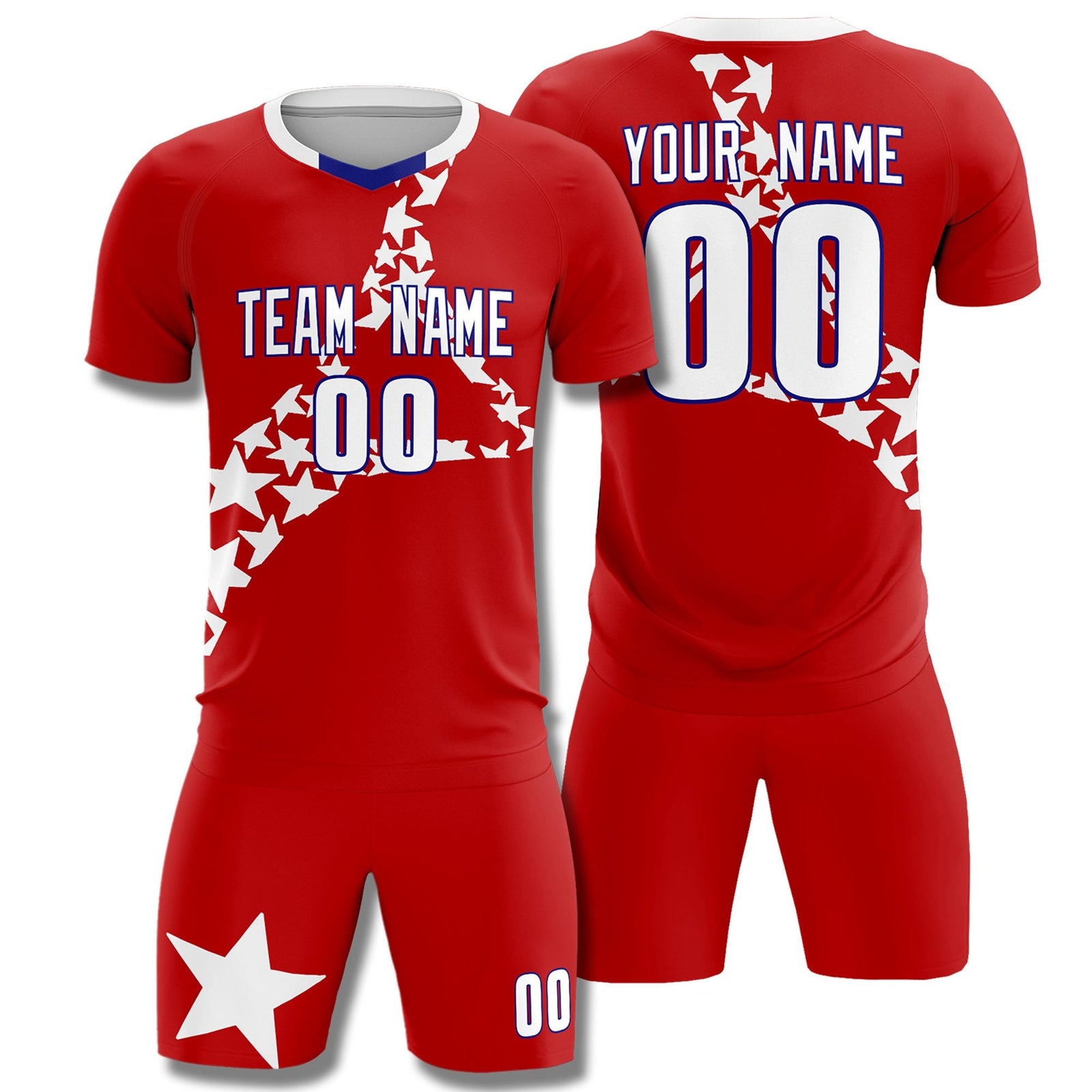 Custom Red White America Star World Cup Inspired Wrinkle-Resistant Graffiti Pattern Soccer Sets Jersey