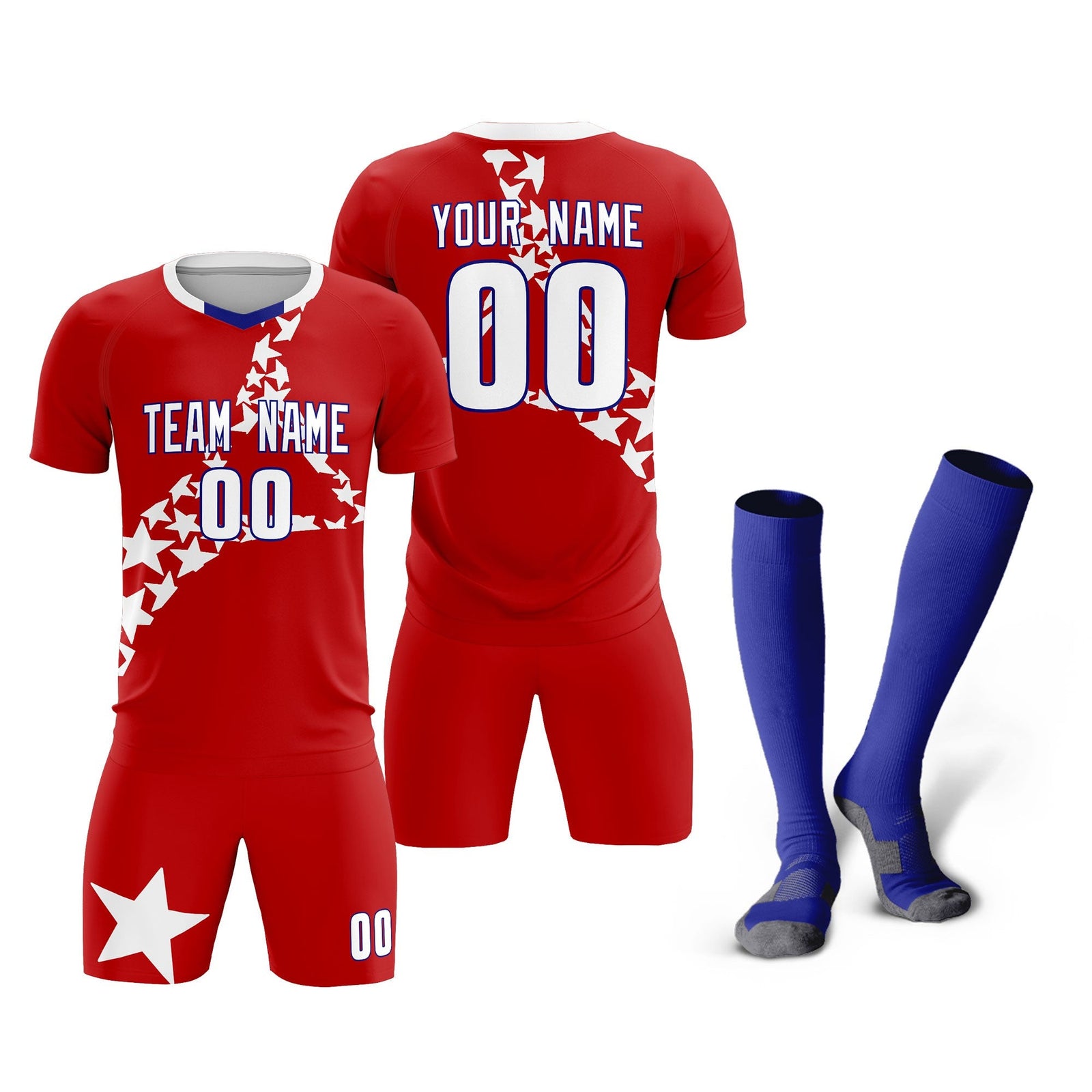 Custom Red White America Star World Cup Inspired Wrinkle-Resistant Graffiti Pattern Soccer Sets Jersey
