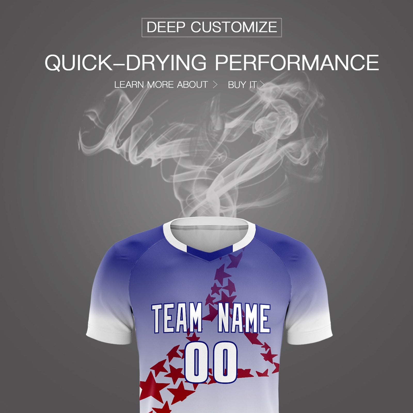 Custom Royal Red America Star World Cup Inspired Drapable Gradient Fashion Soccer Sets Jersey