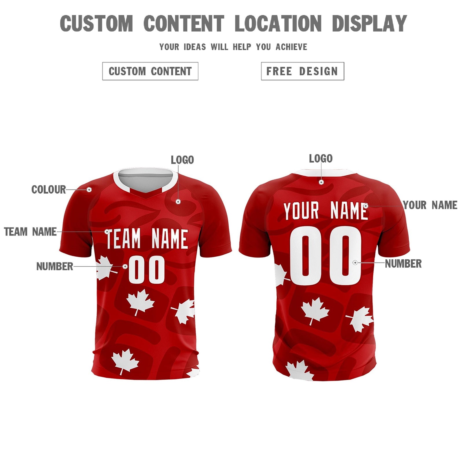 Custom Red Canada Maple Leaves World Cup Inspired Wrinkle-Resistant Graffiti Pattern Soccer Sets Jersey