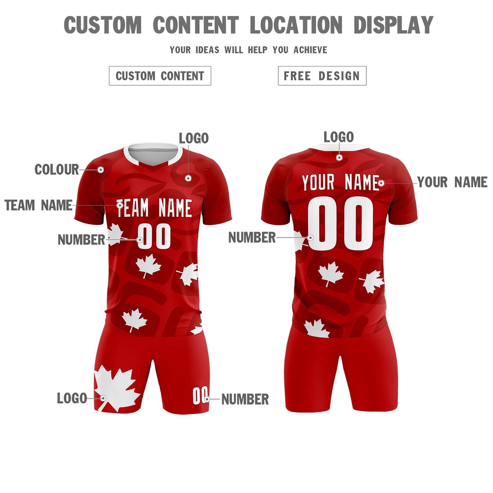 Custom Red Canada Maple Leaves World Cup Inspired Wrinkle-Resistant Graffiti Pattern Soccer Sets Jersey