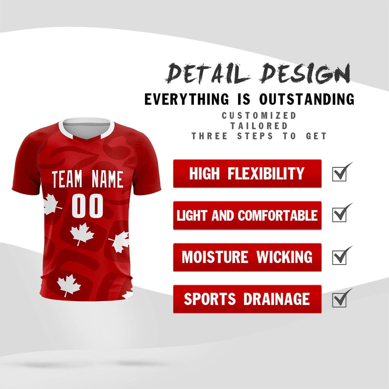 Custom Red Canada Maple Leaves World Cup Inspired Wrinkle-Resistant Graffiti Pattern Soccer Sets Jersey
