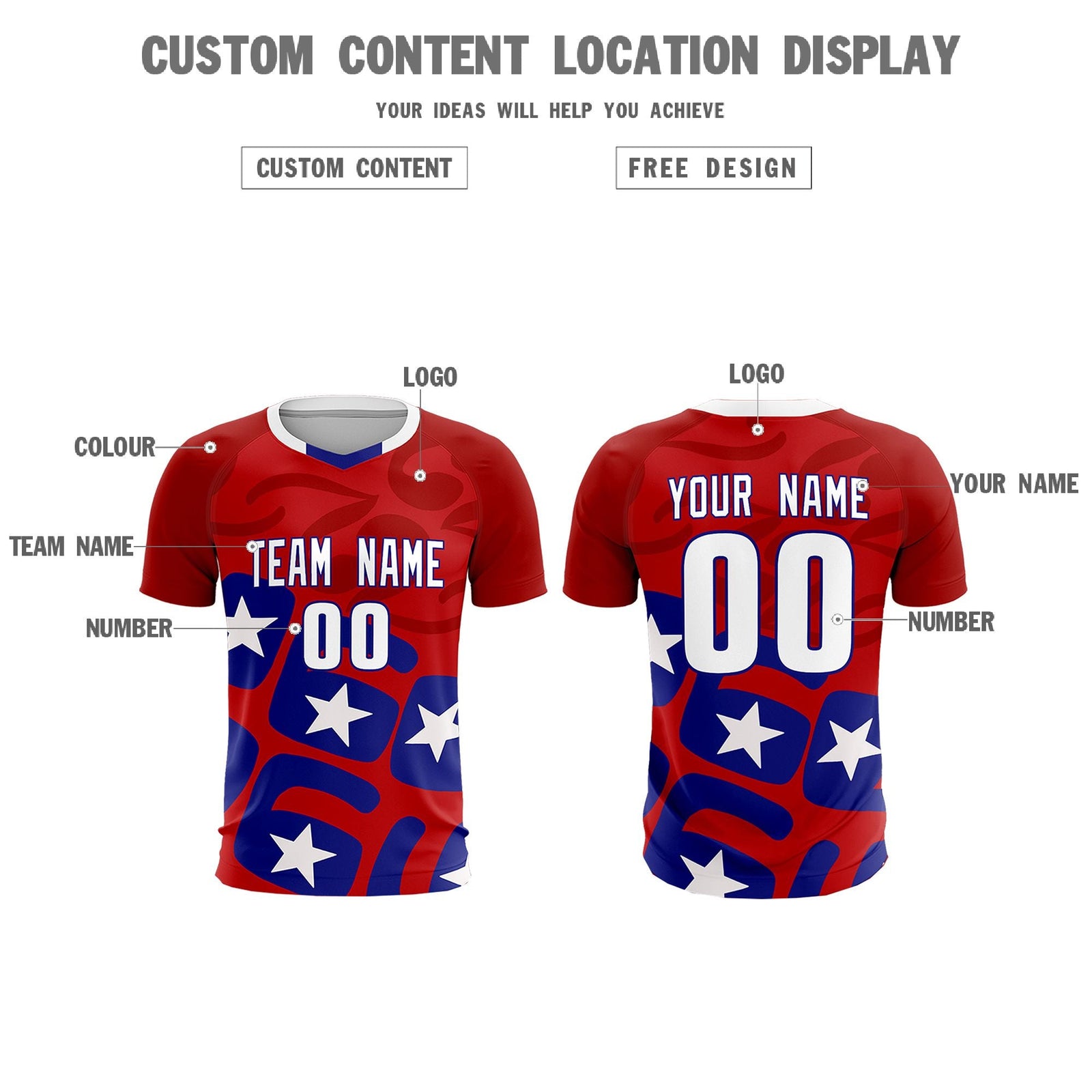 Custom Red America Star World Cup Inspired Breathable Graffiti Pattern Soccer Sets Jersey