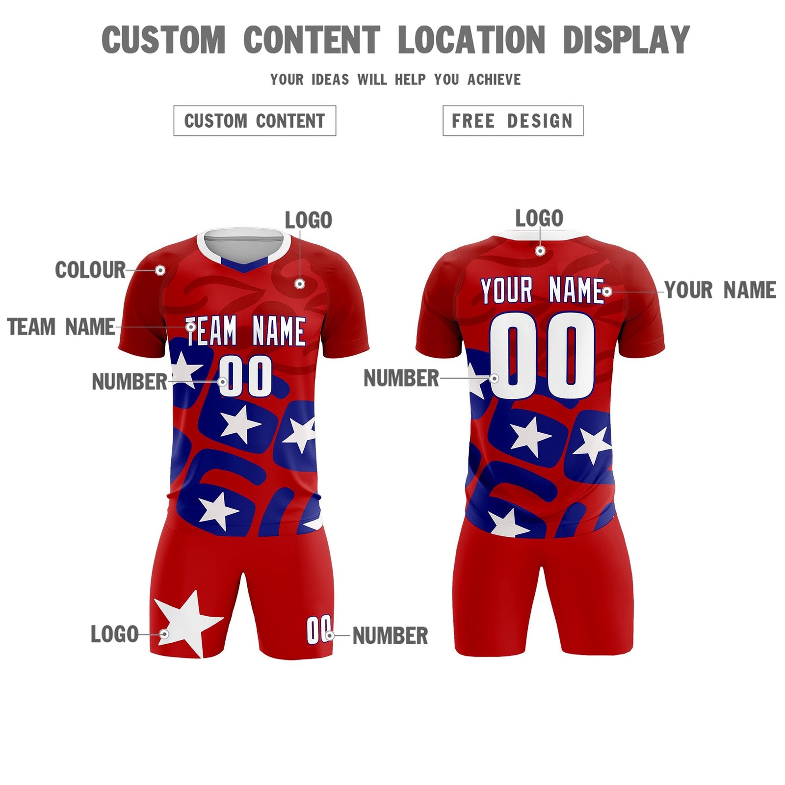 Custom Red America Star World Cup Inspired Breathable Graffiti Pattern Soccer Sets Jersey