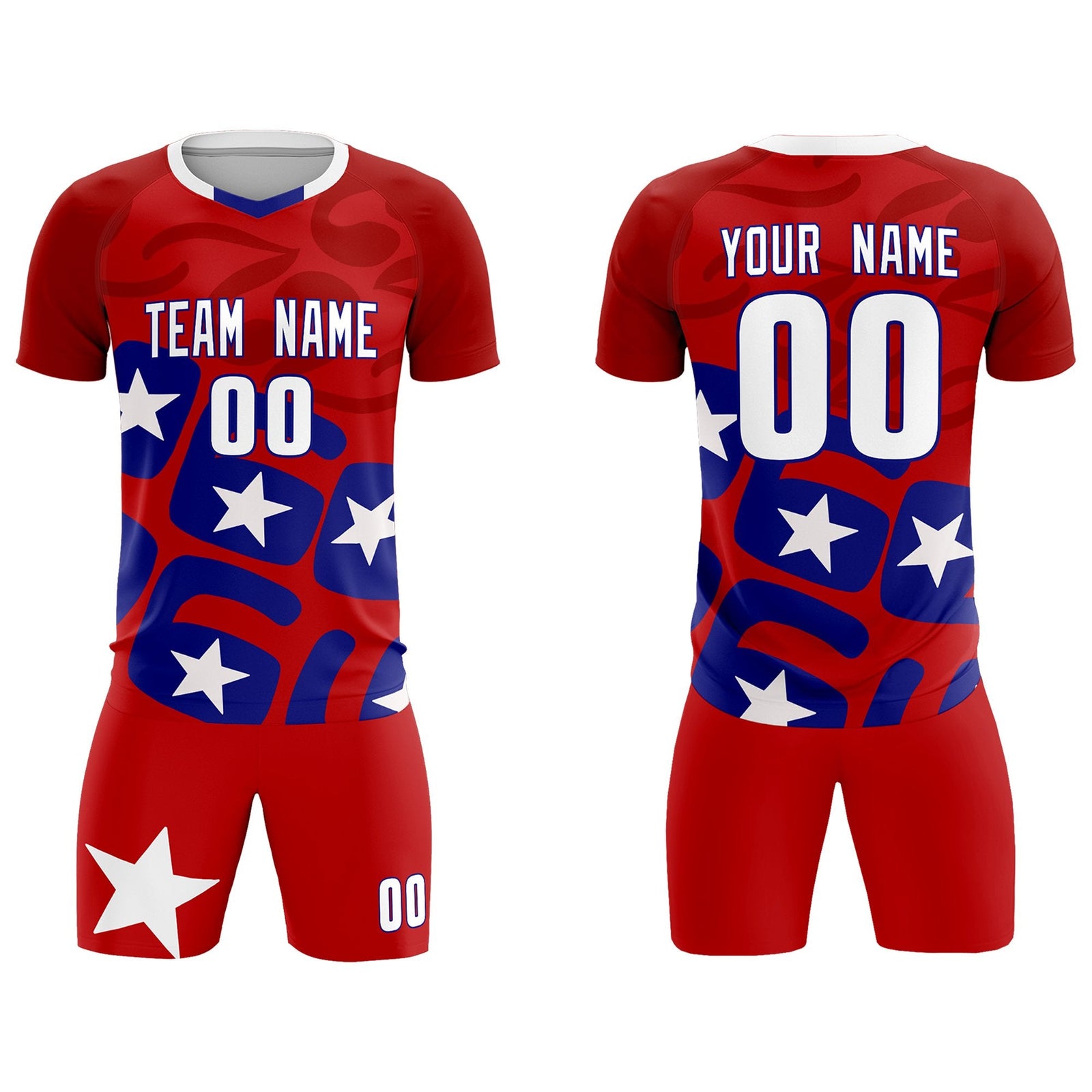 Custom Red America Star World Cup Inspired Breathable Graffiti Pattern Soccer Sets Jersey