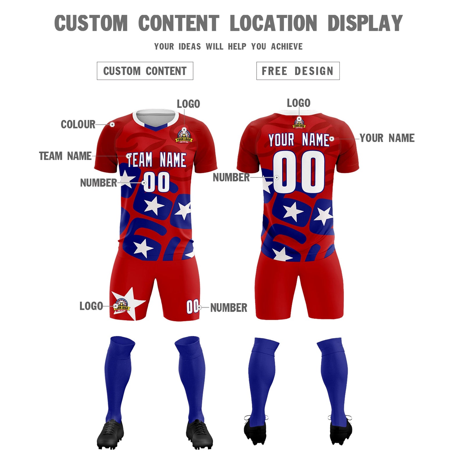 Custom Red America Star World Cup Inspired Breathable Graffiti Pattern Soccer Sets Jersey