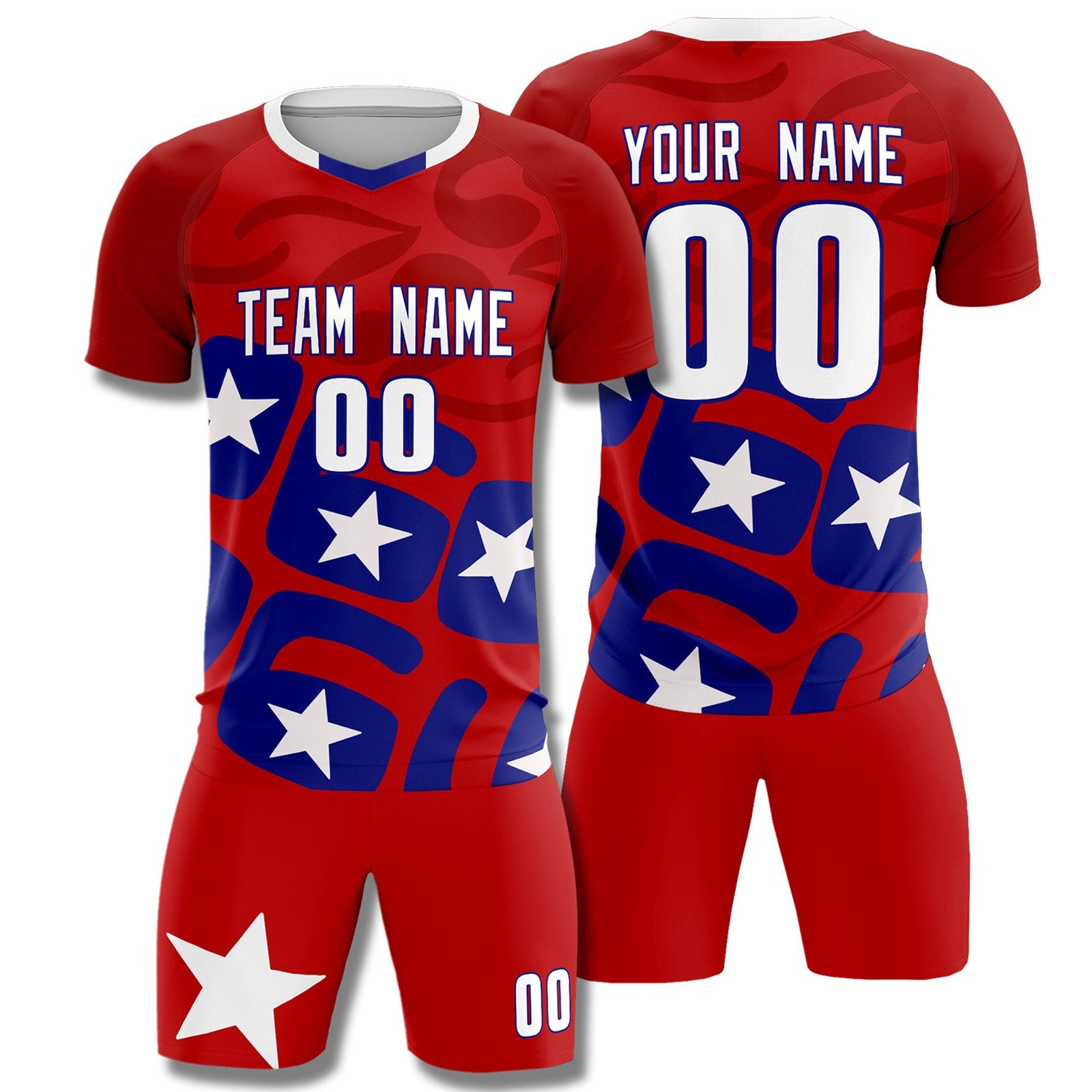 Custom Red America Star World Cup Inspired Breathable Graffiti Pattern Soccer Sets Jersey