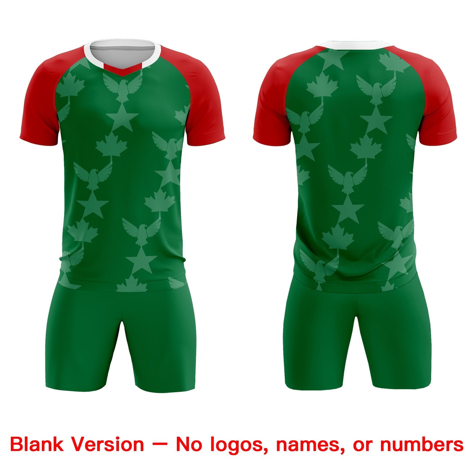 Custom Red Kelly Green World Cup Inspired Lightweight&Drapable Training Uniform Raglan Sleeve Soccer Sets Jersey