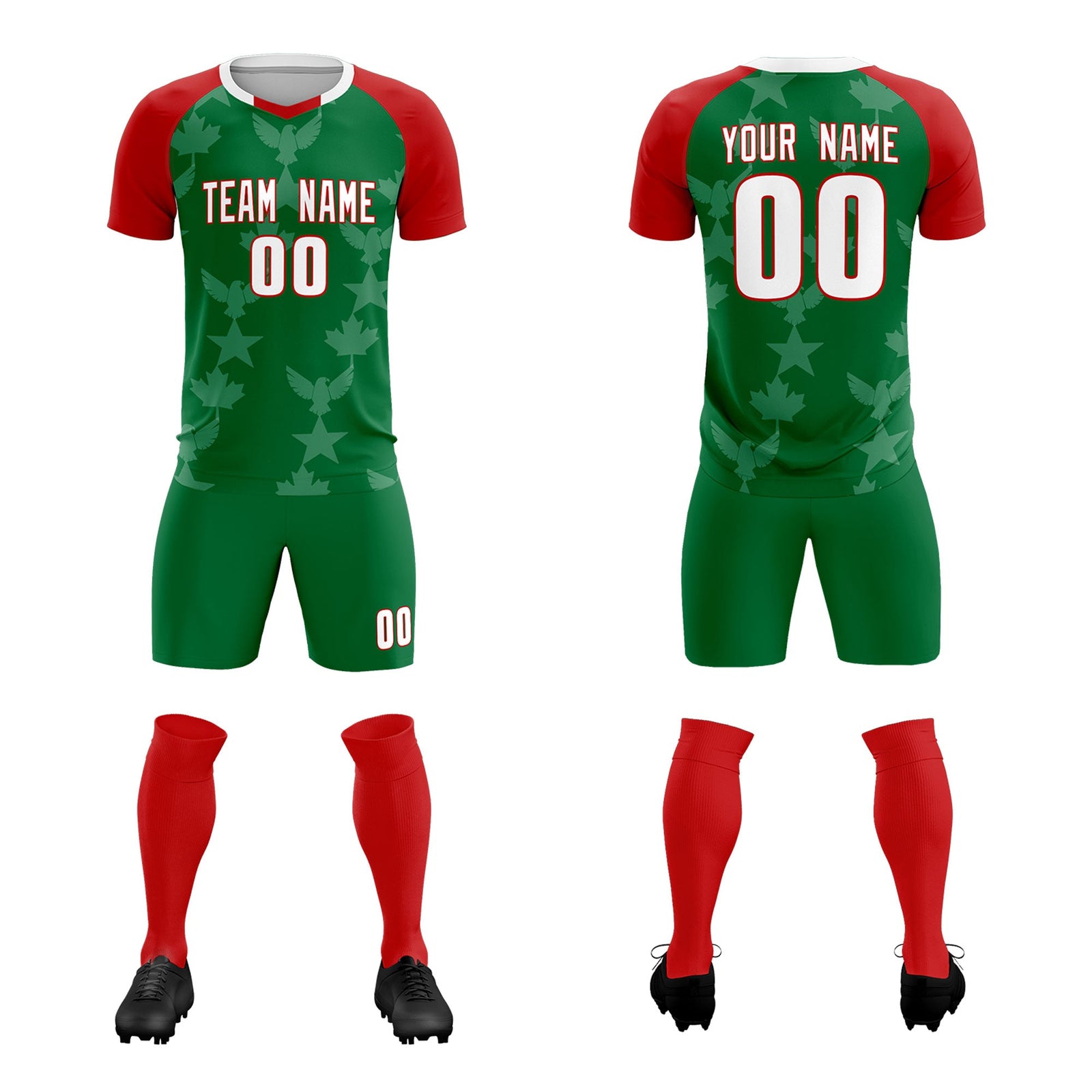 Custom Red Kelly Green World Cup Inspired Lightweight&Drapable Training Uniform Raglan Sleeve Soccer Sets Jersey