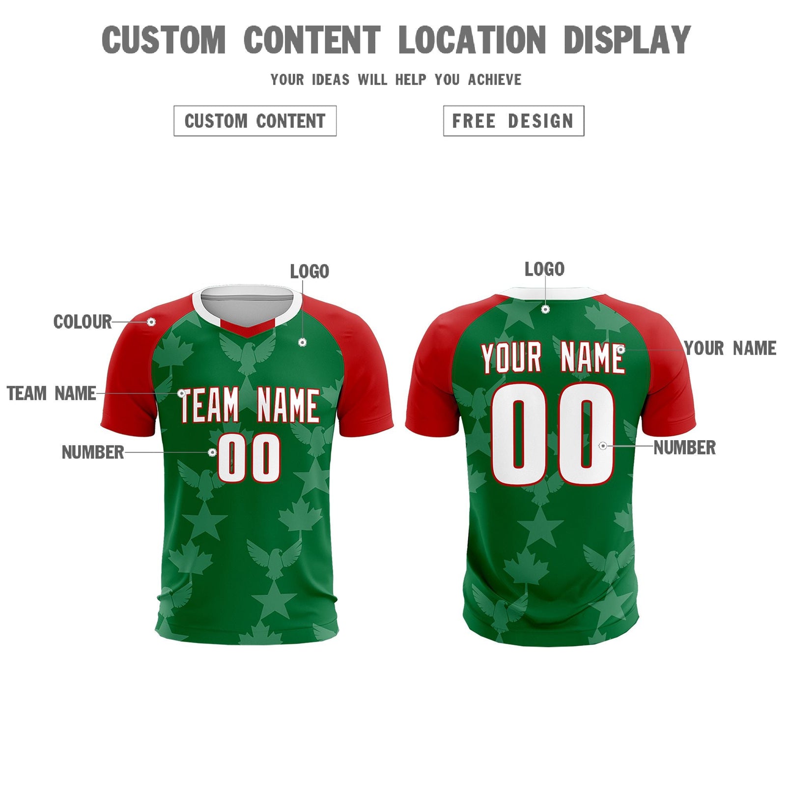 Custom Red Kelly Green World Cup Inspired Lightweight&Drapable Training Uniform Raglan Sleeve Soccer Sets Jersey