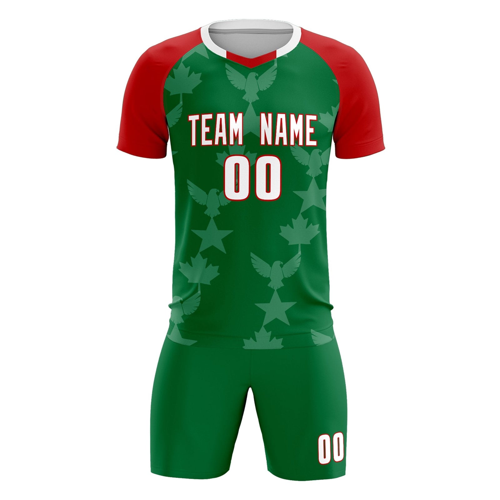 Custom Red Kelly Green World Cup Inspired Lightweight&Drapable Training Uniform Raglan Sleeve Soccer Sets Jersey