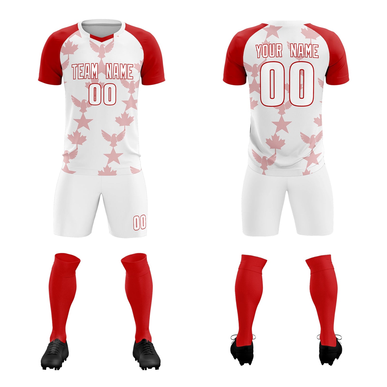 Custom Red White World Cup Inspired Breathable&Quick-Drying Training Uniform Raglan Sleeve Soccer Sets Jersey
