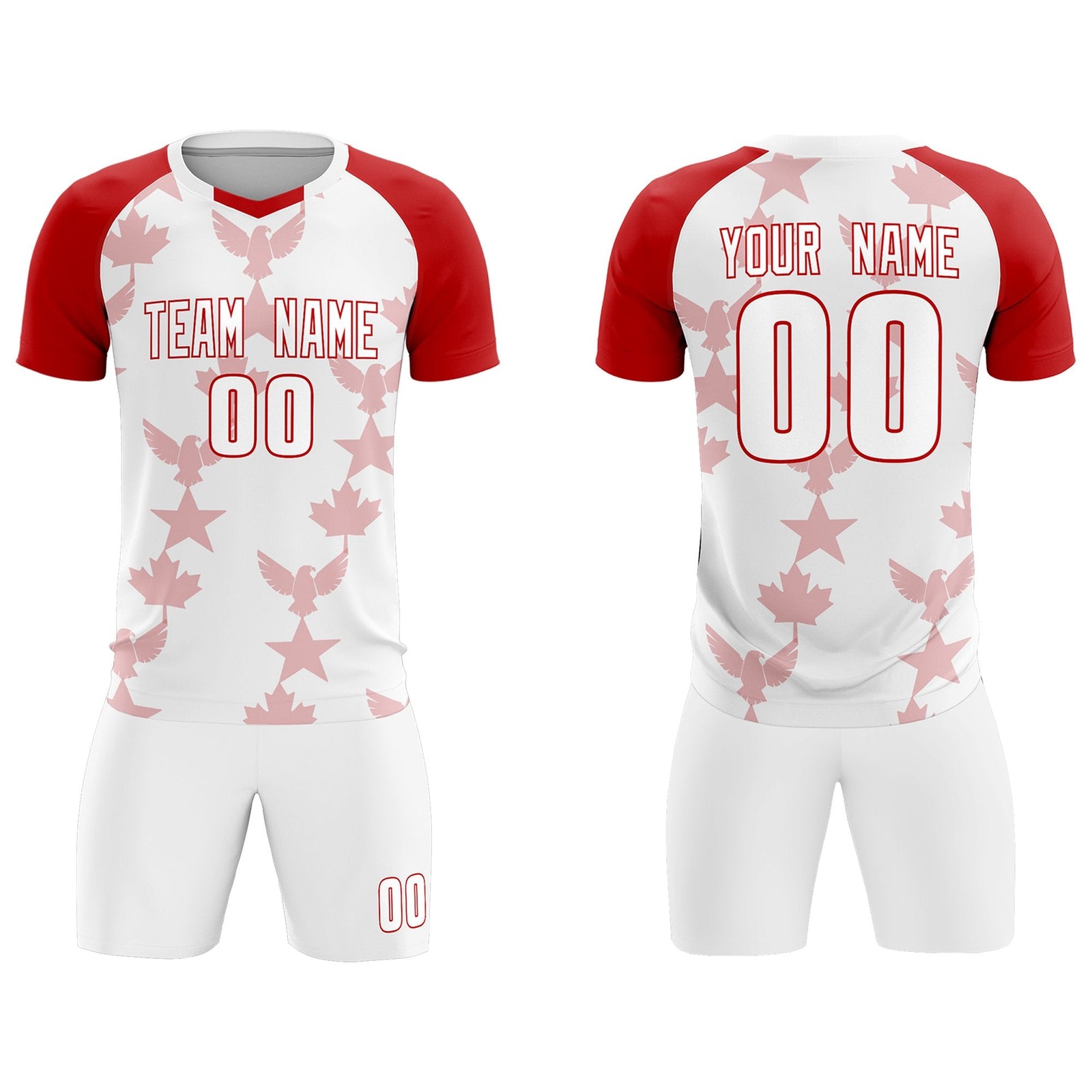 Custom Red White World Cup Inspired Breathable&Quick-Drying Training Uniform Raglan Sleeve Soccer Sets Jersey