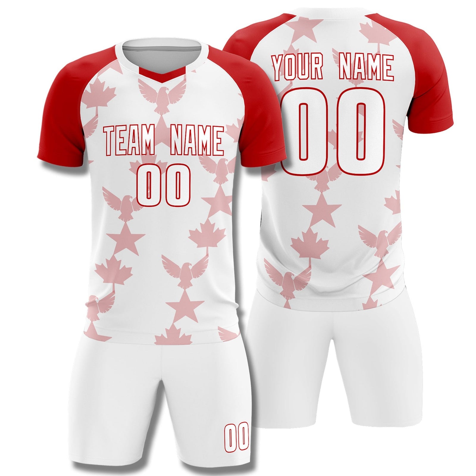 Custom Red White World Cup Inspired Breathable&Quick-Drying Training Uniform Raglan Sleeve Soccer Sets Jersey