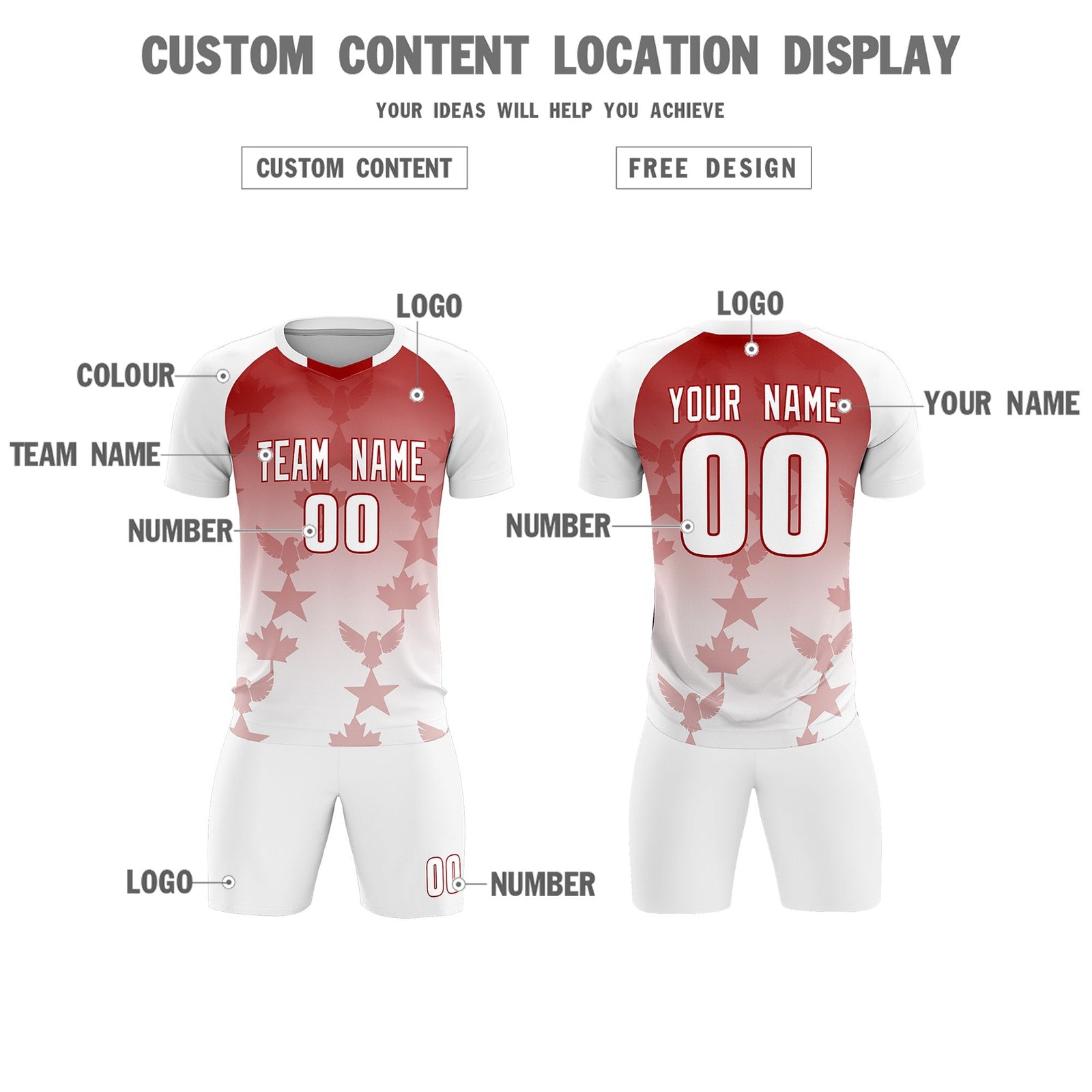 Custom White Red World Cup Inspired Wrinkle-Resistant Training Uniform Gradient Fashion Soccer Sets Jersey