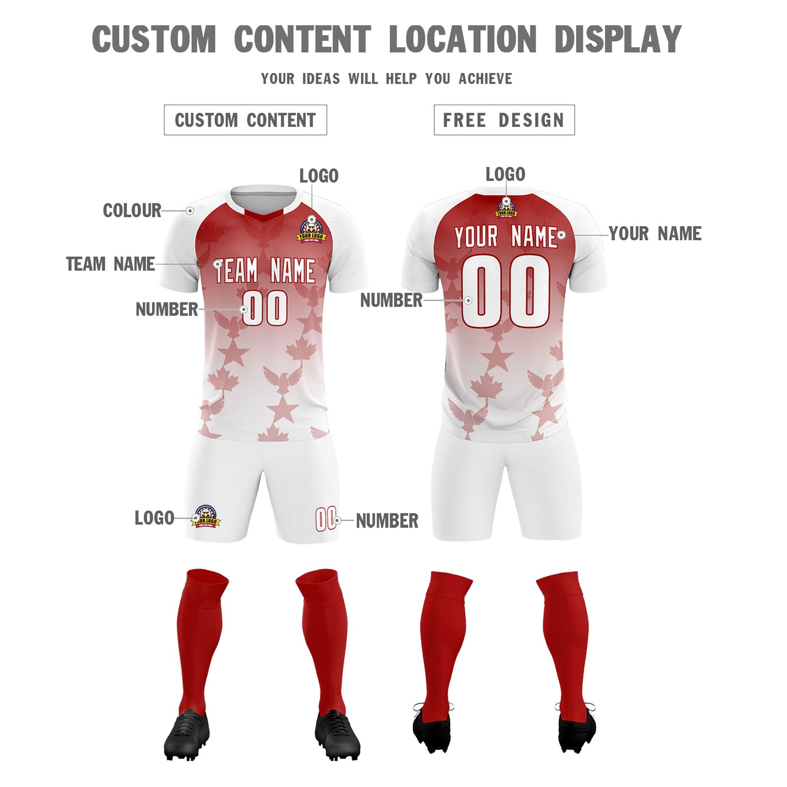 Custom White Red World Cup Inspired Wrinkle-Resistant Training Uniform Gradient Fashion Soccer Sets Jersey