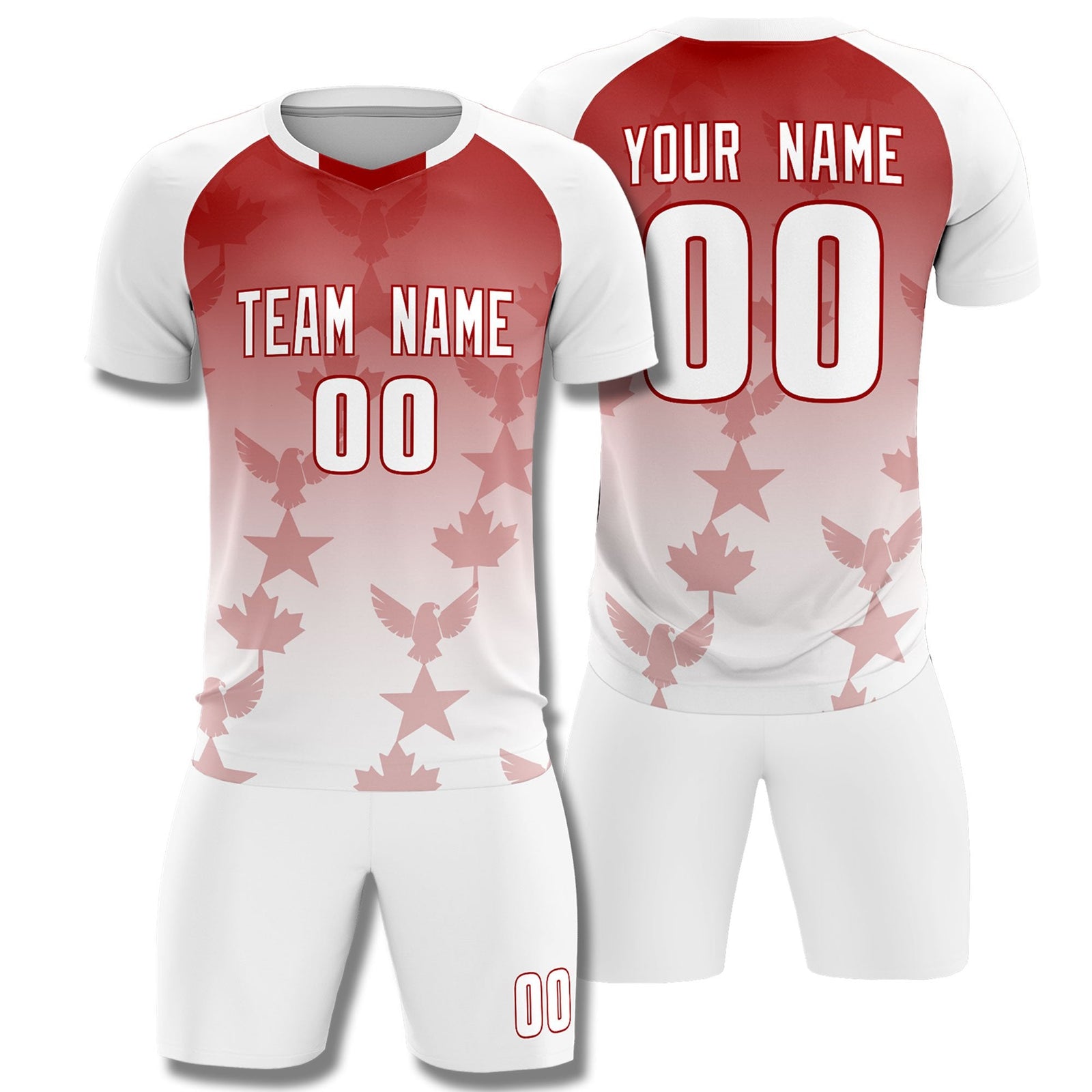 Custom White Red World Cup Inspired Wrinkle-Resistant Training Uniform Gradient Fashion Soccer Sets Jersey