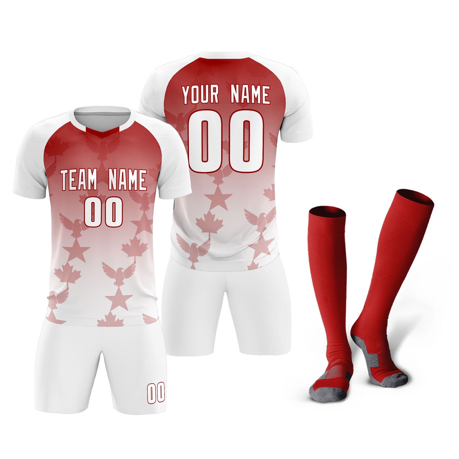 Custom White Red World Cup Inspired Wrinkle-Resistant Training Uniform Gradient Fashion Soccer Sets Jersey