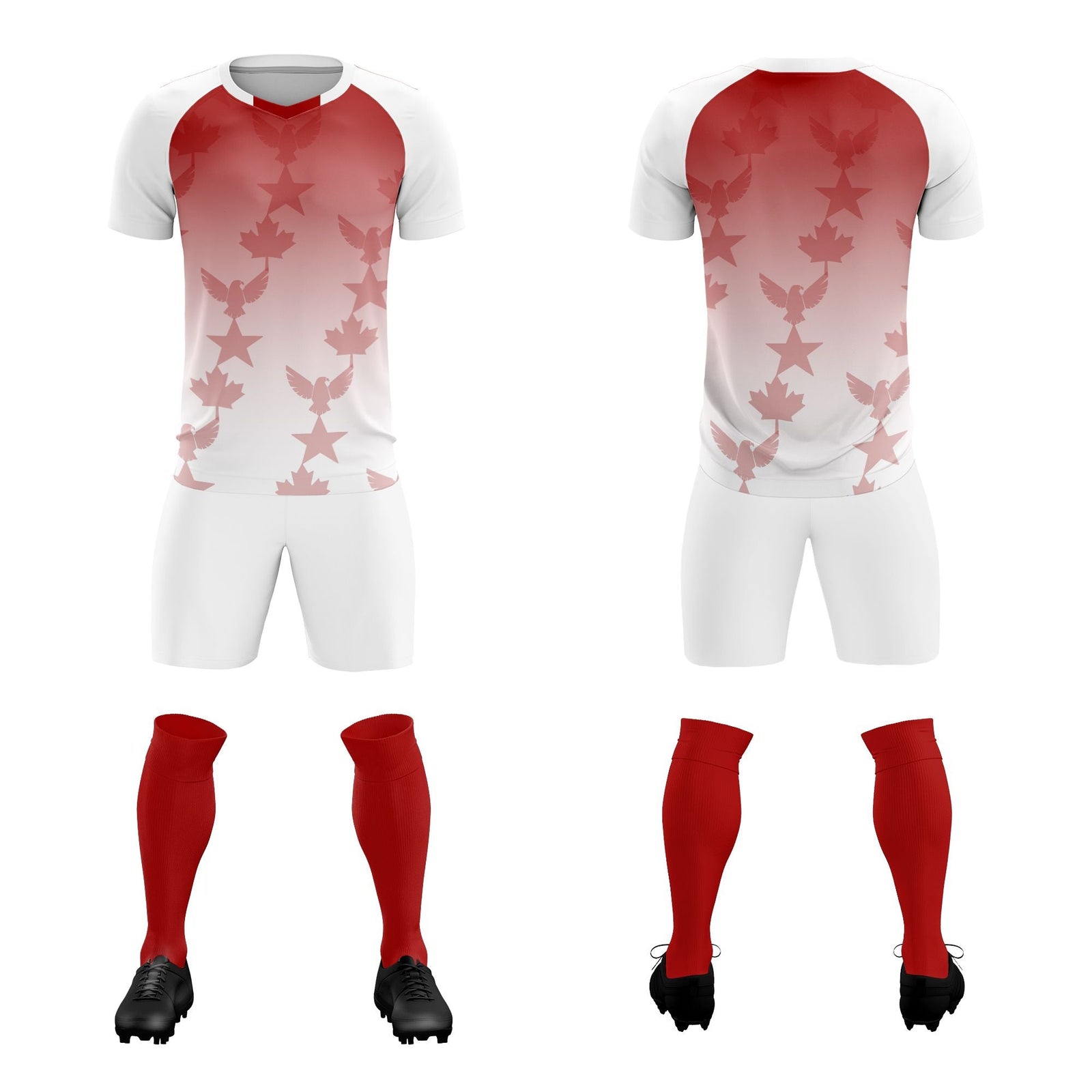 Custom White Red World Cup Inspired Wrinkle-Resistant Training Uniform Gradient Fashion Soccer Sets Jersey