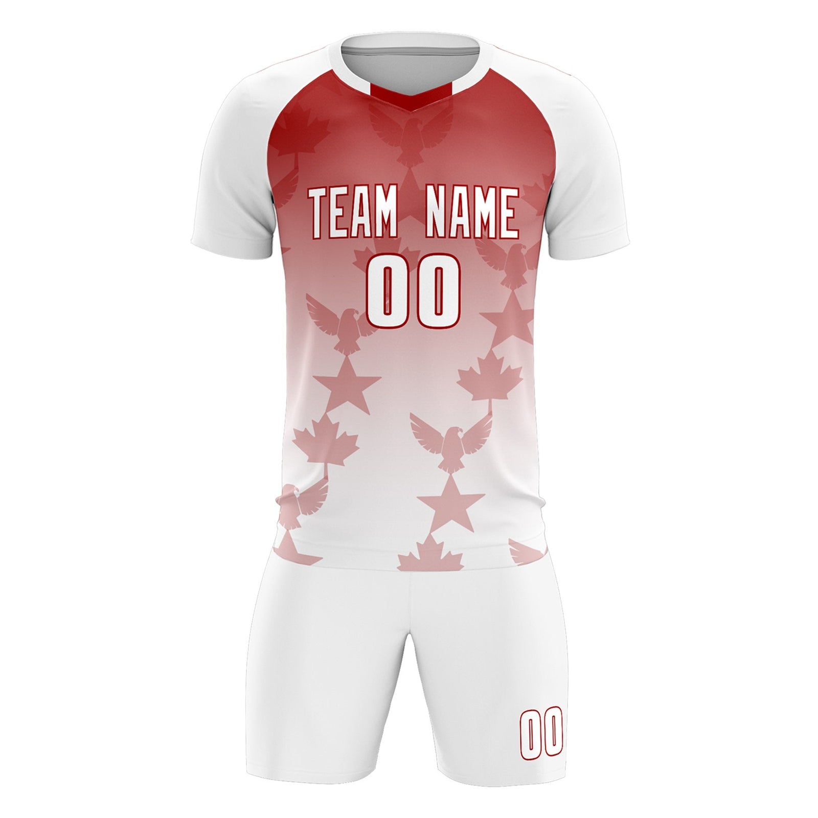Custom White Red World Cup Inspired Wrinkle-Resistant Training Uniform Gradient Fashion Soccer Sets Jersey
