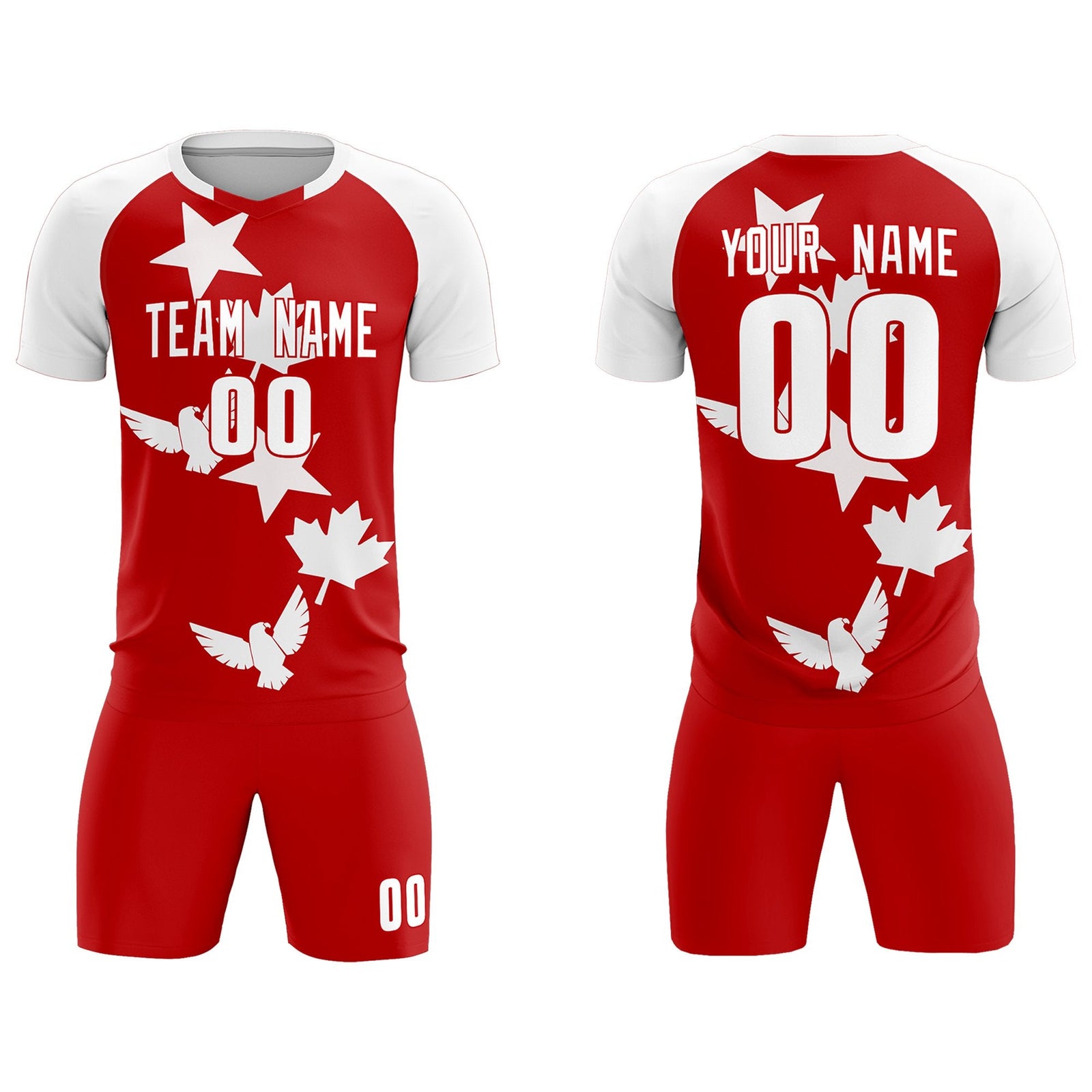 Custom White Red World Cup Inspired Lightweight&Drapable Training Uniform Raglan Sleeve Soccer Sets Jersey