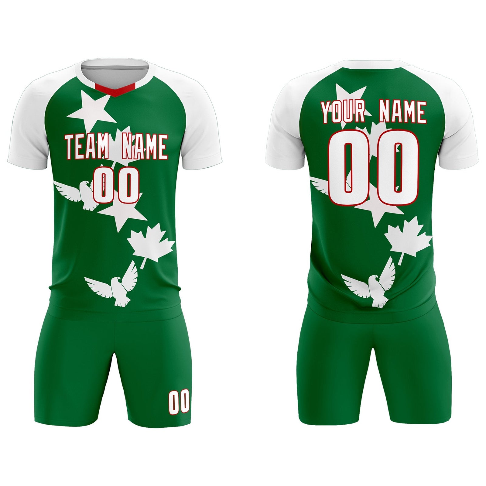 Custom White Kelly Green World Cup Inspired Wrinkle-Resistant Training Uniform Raglan Sleeve Soccer Sets Jersey