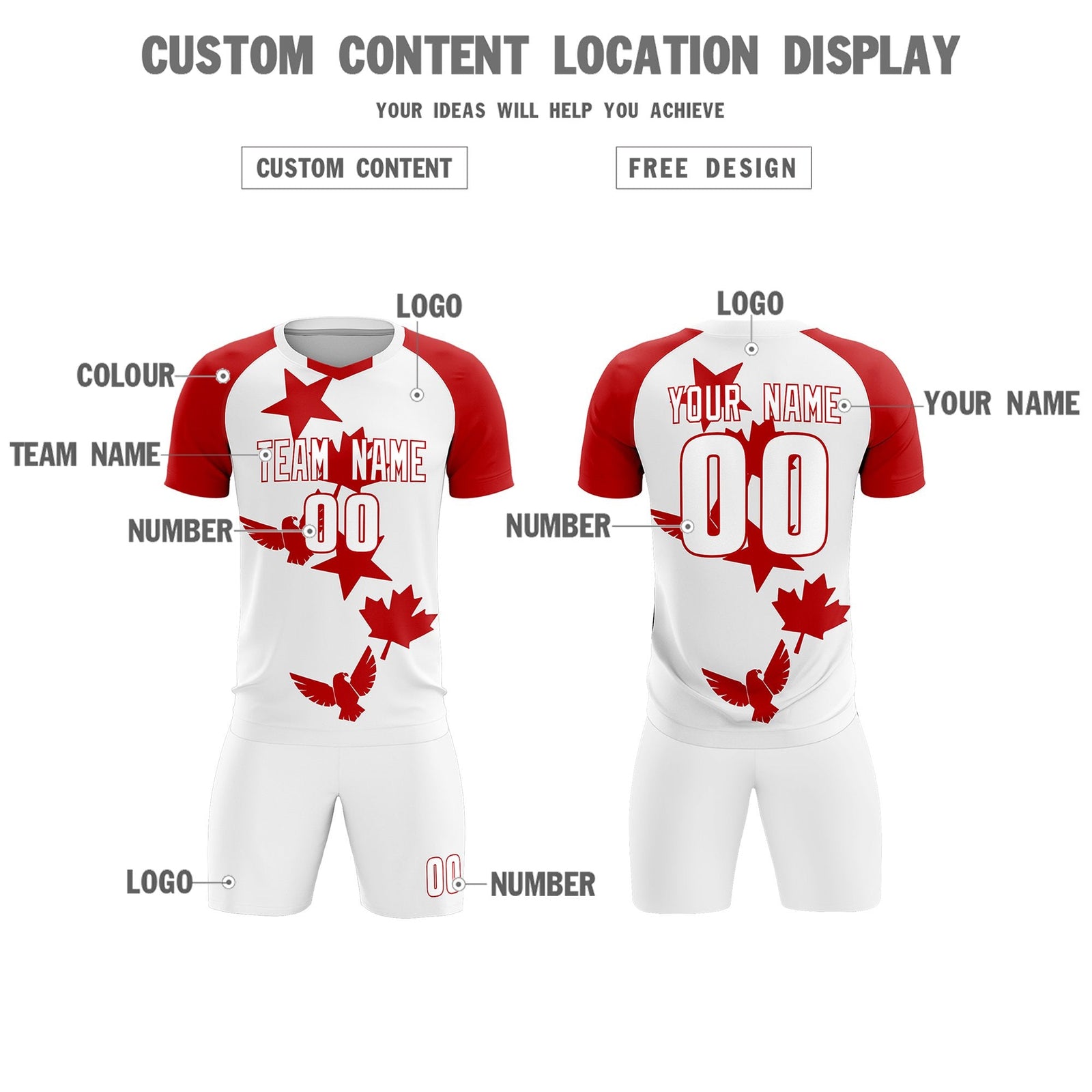 Custom Red White World Cup Inspired Lightweight&Drapable Training Uniform Raglan Sleeve Soccer Sets Jersey