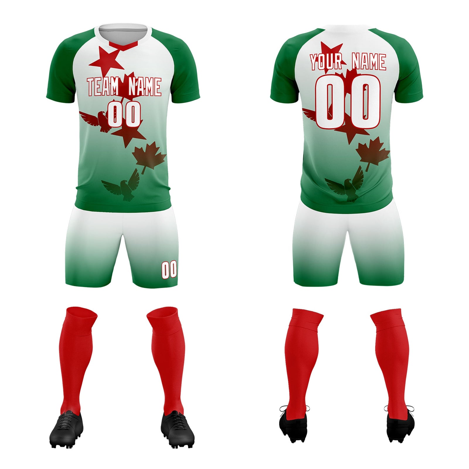 Custom Kelly Green White World Cup Inspired Quick-Drying Training Uniform Gradient Fashion Soccer Sets Jersey
