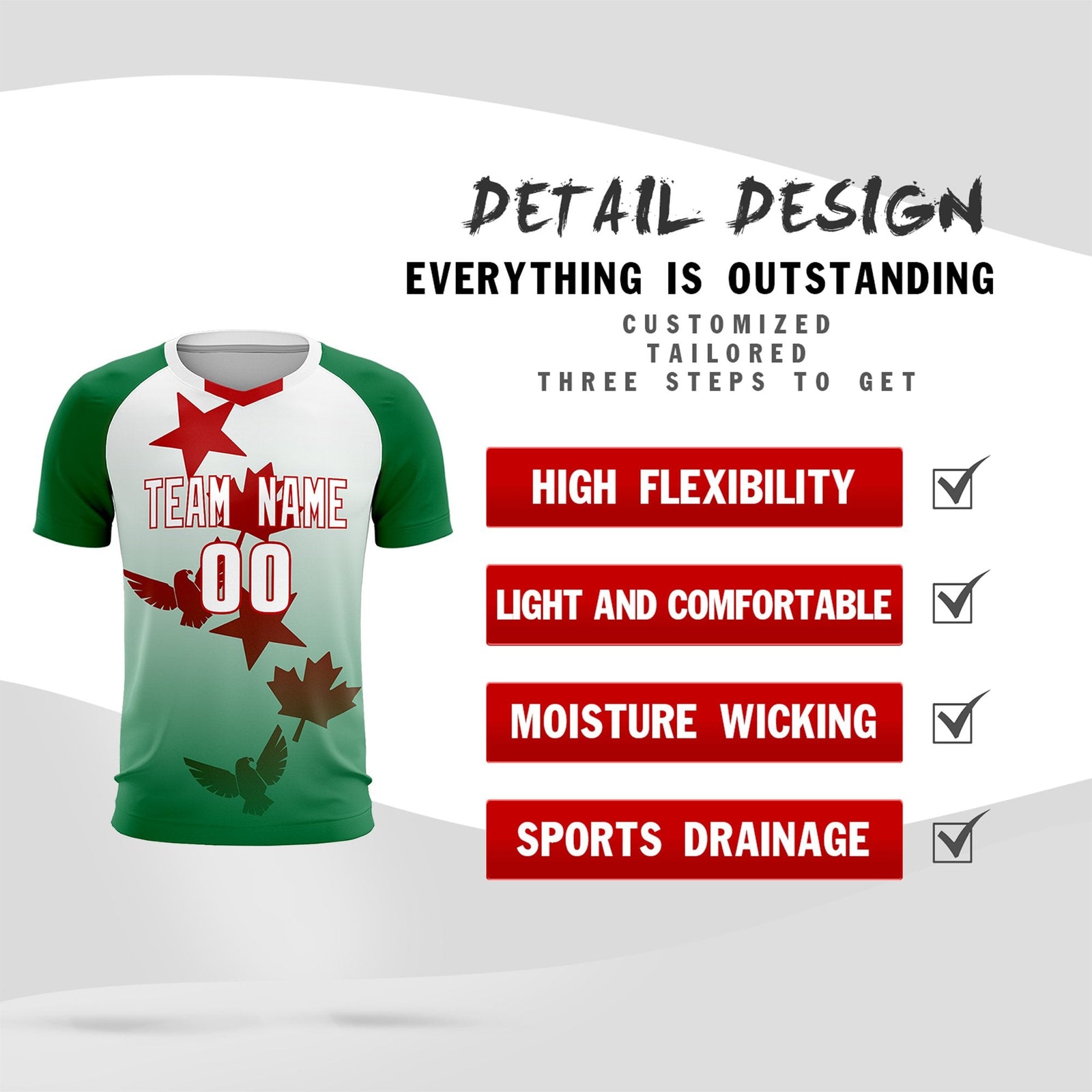 Custom Kelly Green White World Cup Inspired Quick-Drying Training Uniform Gradient Fashion Soccer Sets Jersey