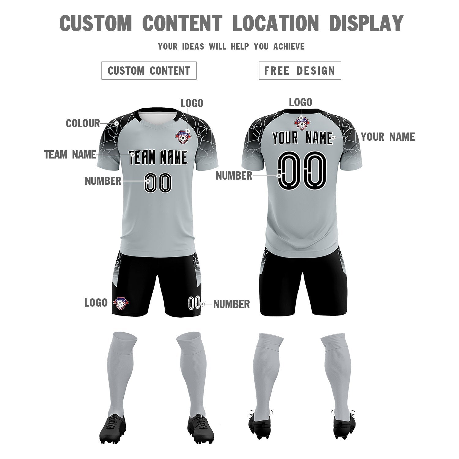Custom Silver Classic Soccer Training Sets Jersey For Adults/Kids