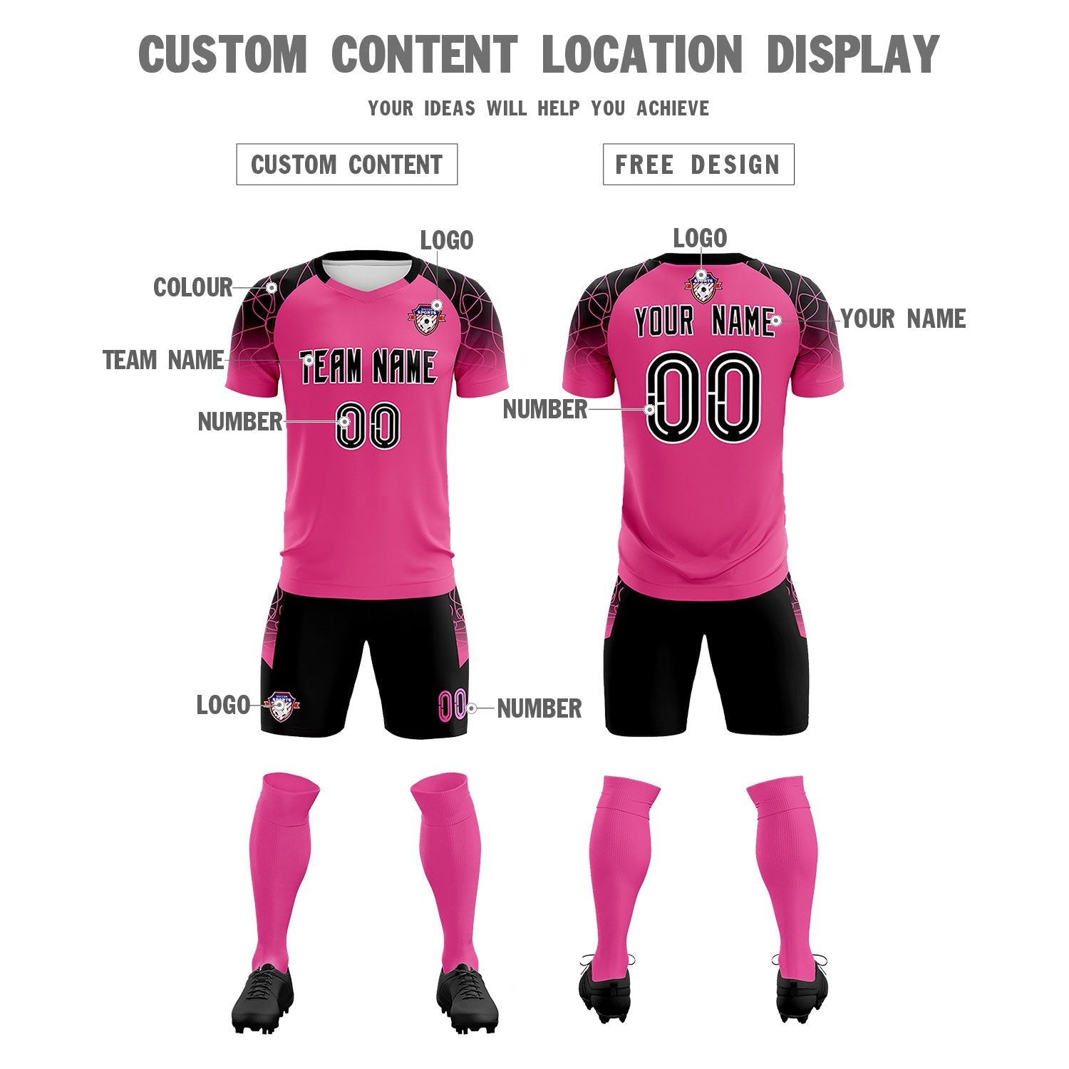 Custom Rose Red Classic Soccer Training Sets Jersey For Adults/Kids