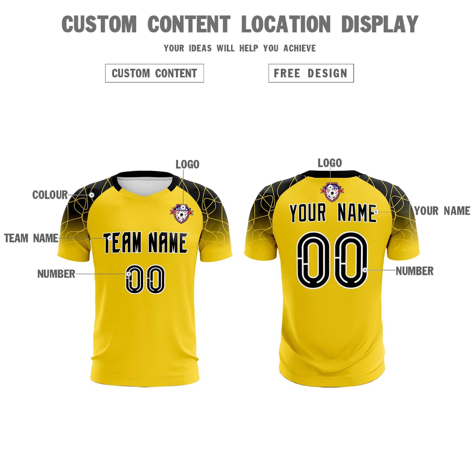 Custom Gold Classic Soccer Training Sets Jersey For Adults/Kids