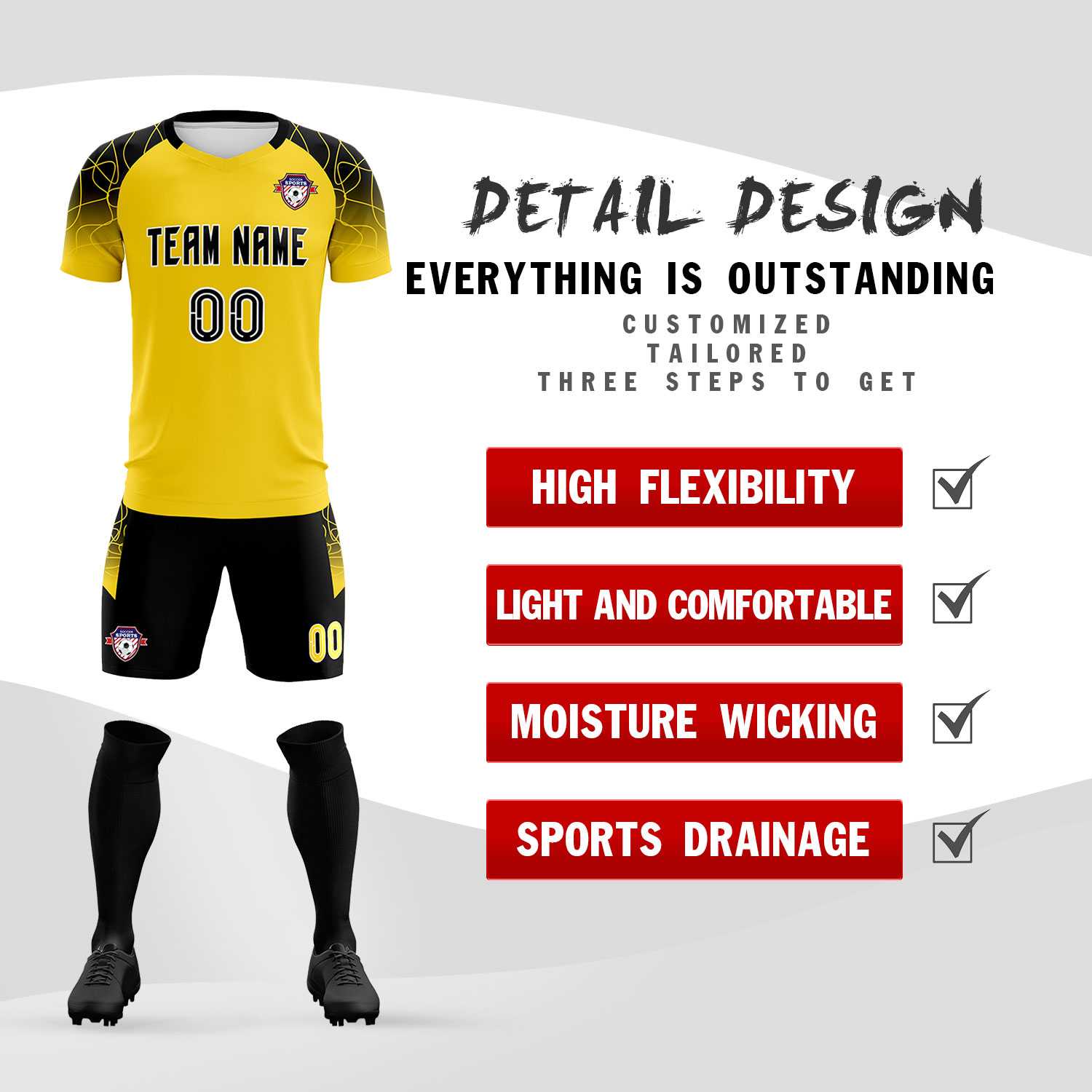 Custom Gold Classic Soccer Training Sets Jersey For Adults/Kids