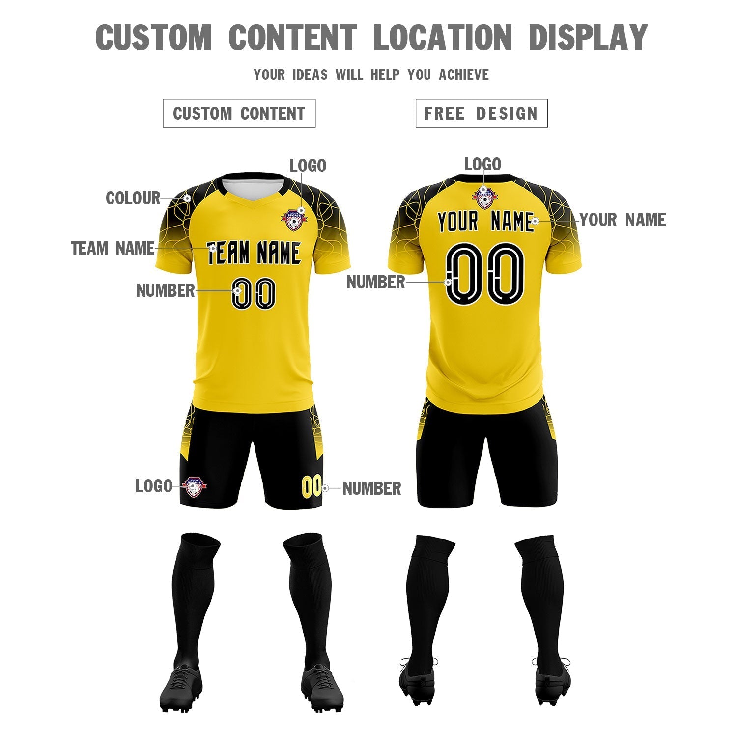 Custom Gold Classic Soccer Training Sets Jersey For Adults/Kids