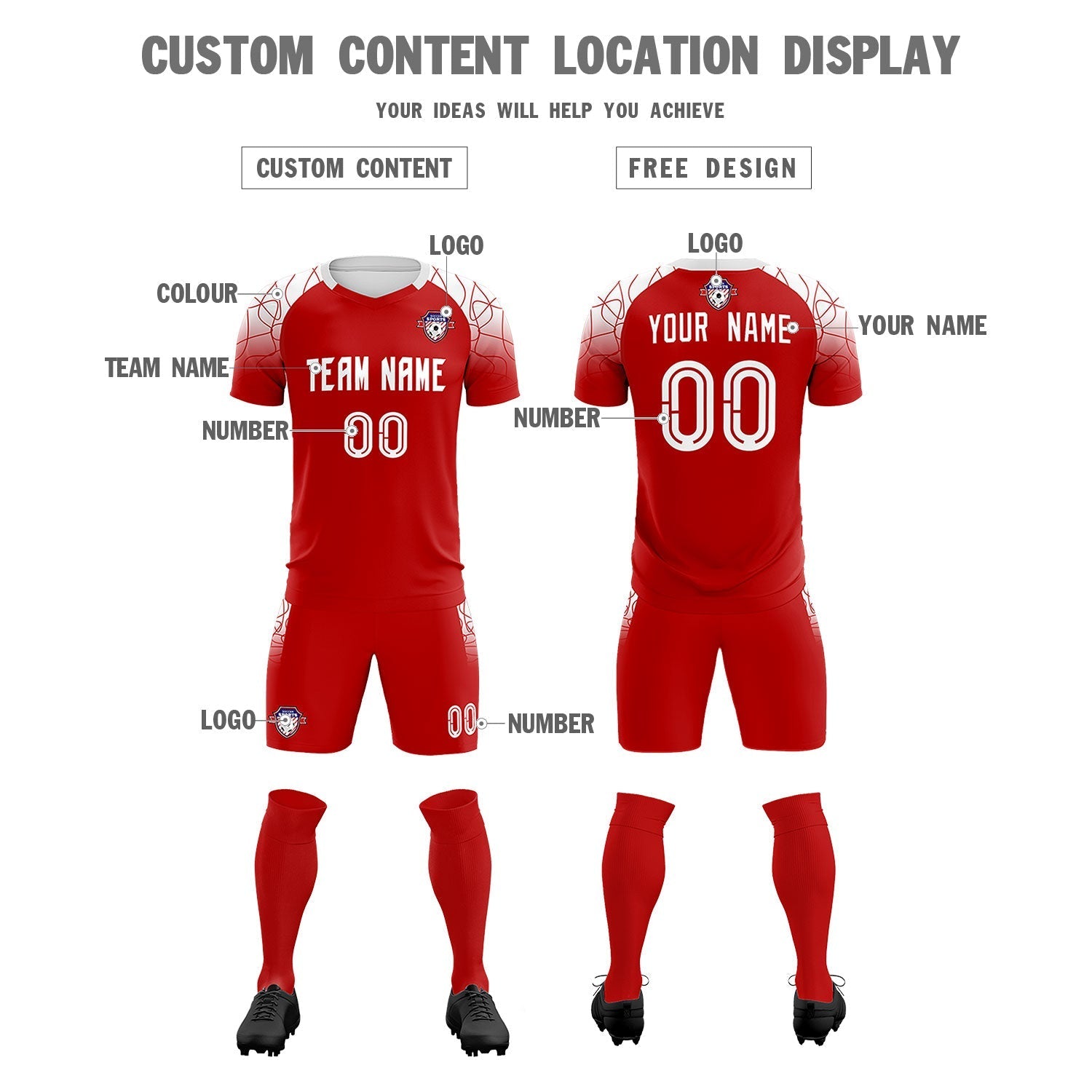 Custom Red Classic Soccer Training Sets Jersey For Adults/Kids