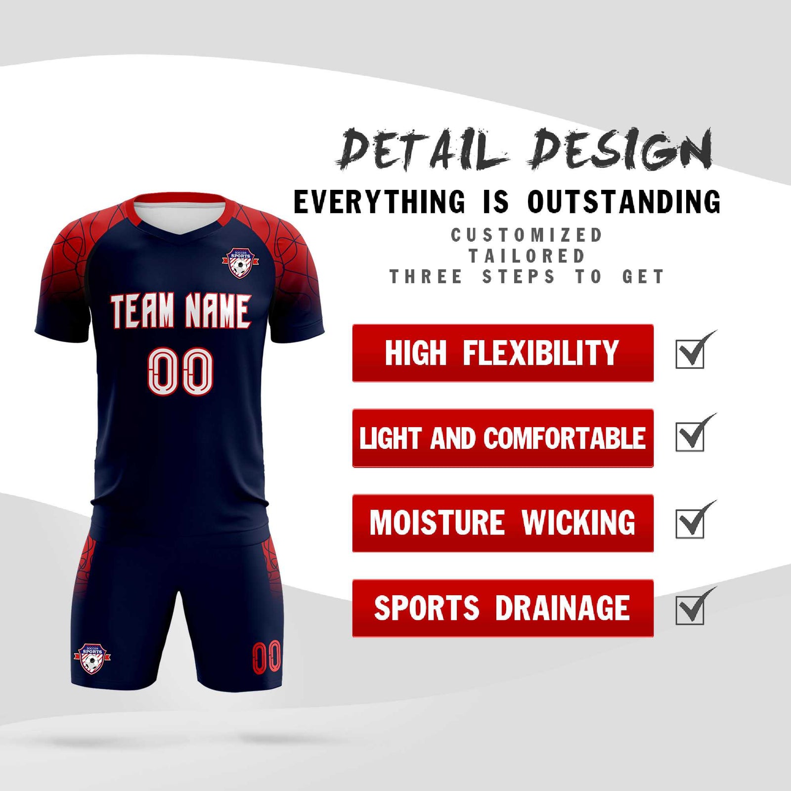 Custom Navy Classic Soccer Training Sets Jersey For Adults/Kids